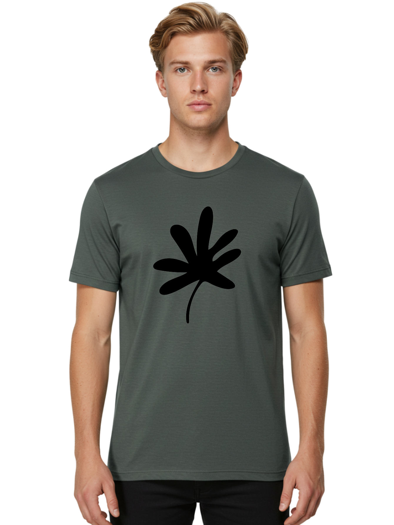 Cannabis-Leaf-2 Men'S Graphic Tee, 100% Cotton, Comfortable Casual Summer Wear, Machine Washable, Cannabis Leaf, Marijuana Symbol, Seven Pointed Leaf, Black Silhouette, Simple Design, Graphic Icon, Cannabis Culture, Weed Leaf - Aaa407