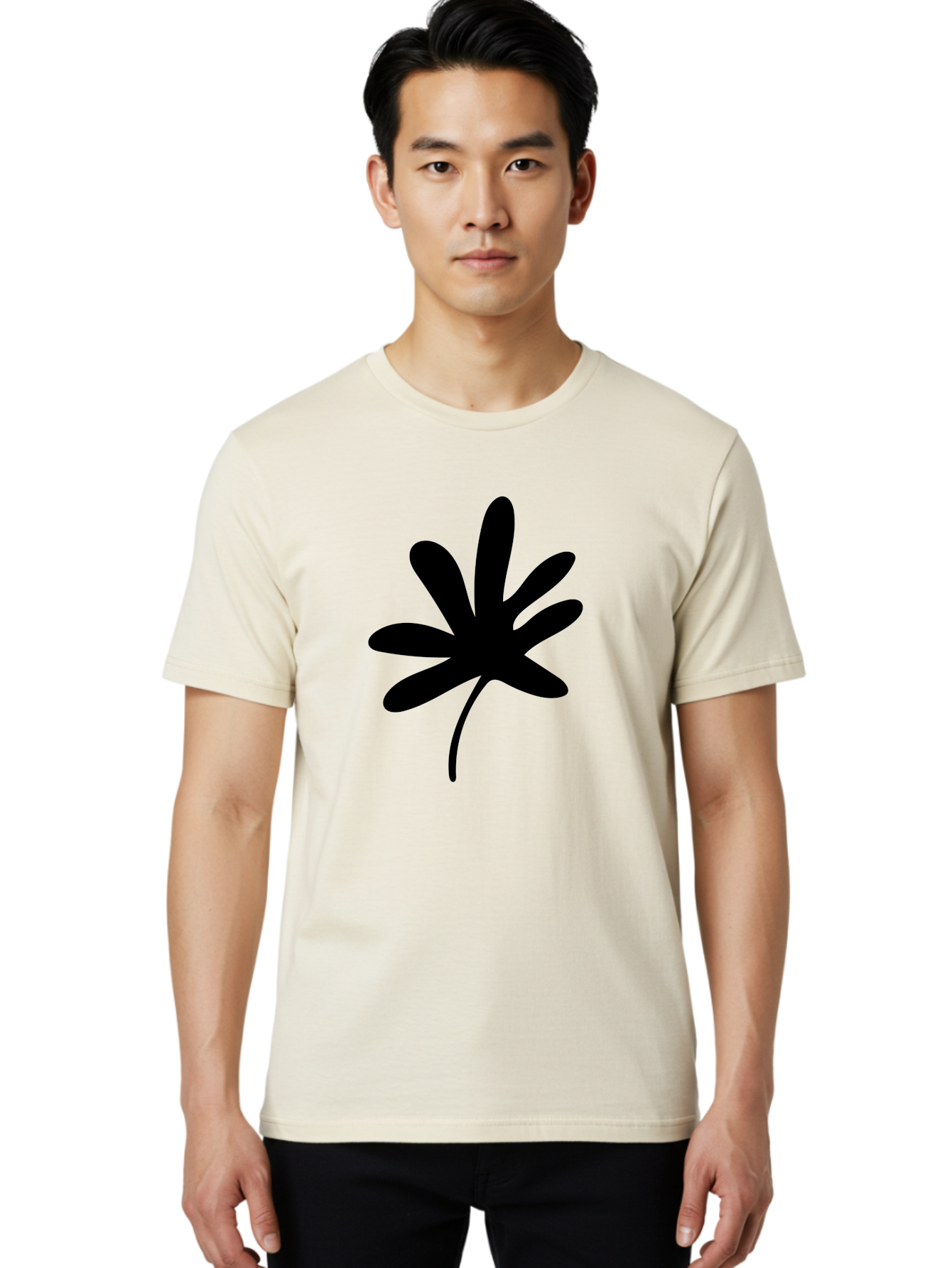 Cannabis-Leaf-2 Men'S Graphic Tee, 100% Cotton, Comfortable Casual Summer Wear, Machine Washable, Cannabis Leaf, Marijuana Symbol, Seven Pointed Leaf, Black Silhouette, Simple Design, Graphic Icon, Cannabis Culture, Weed Leaf - Aaa407