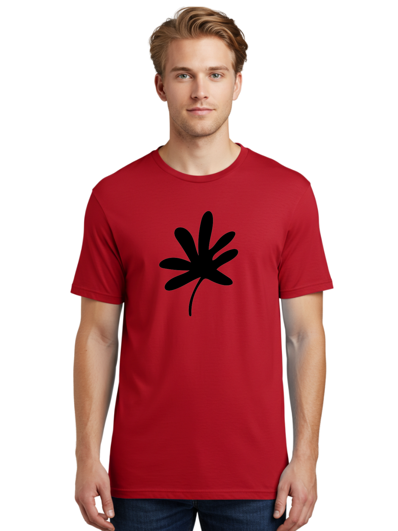 Cannabis-Leaf-2 Men'S Graphic Tee, 100% Cotton, Comfortable Casual Summer Wear, Machine Washable, Cannabis Leaf, Marijuana Symbol, Seven Pointed Leaf, Black Silhouette, Simple Design, Graphic Icon, Cannabis Culture, Weed Leaf - Aaa407