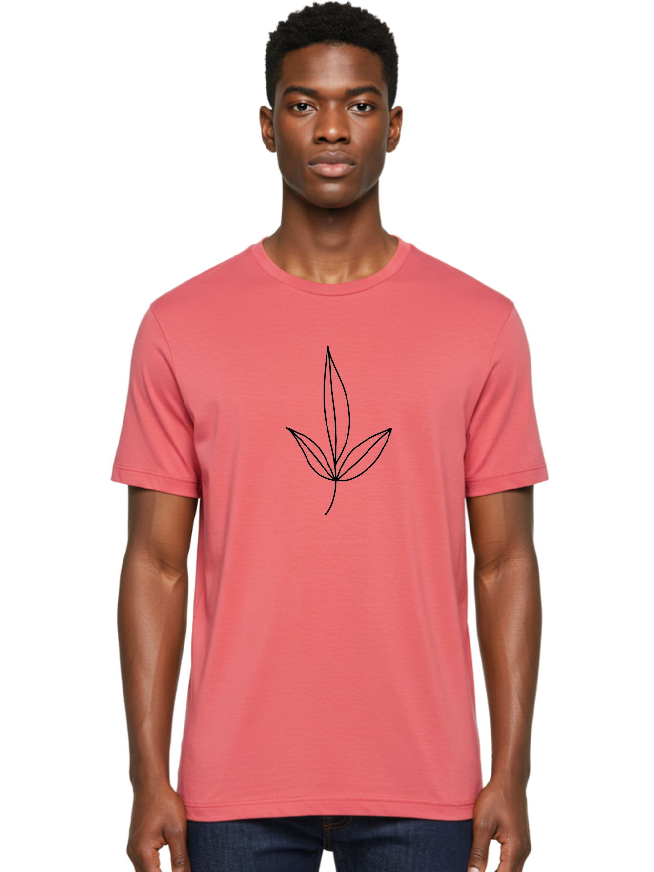 Cannabis-Leaf Men'S Graphic Tee, 100% Cotton, Comfortable Casual Summer Wear, Machine Washable, Cannabis Leaf, Marijuana Symbol, Minimalist Design, Simple Shapes, Black Outline, Cannabis Culture, Herb Icon, Simple Graphics - Aaa410