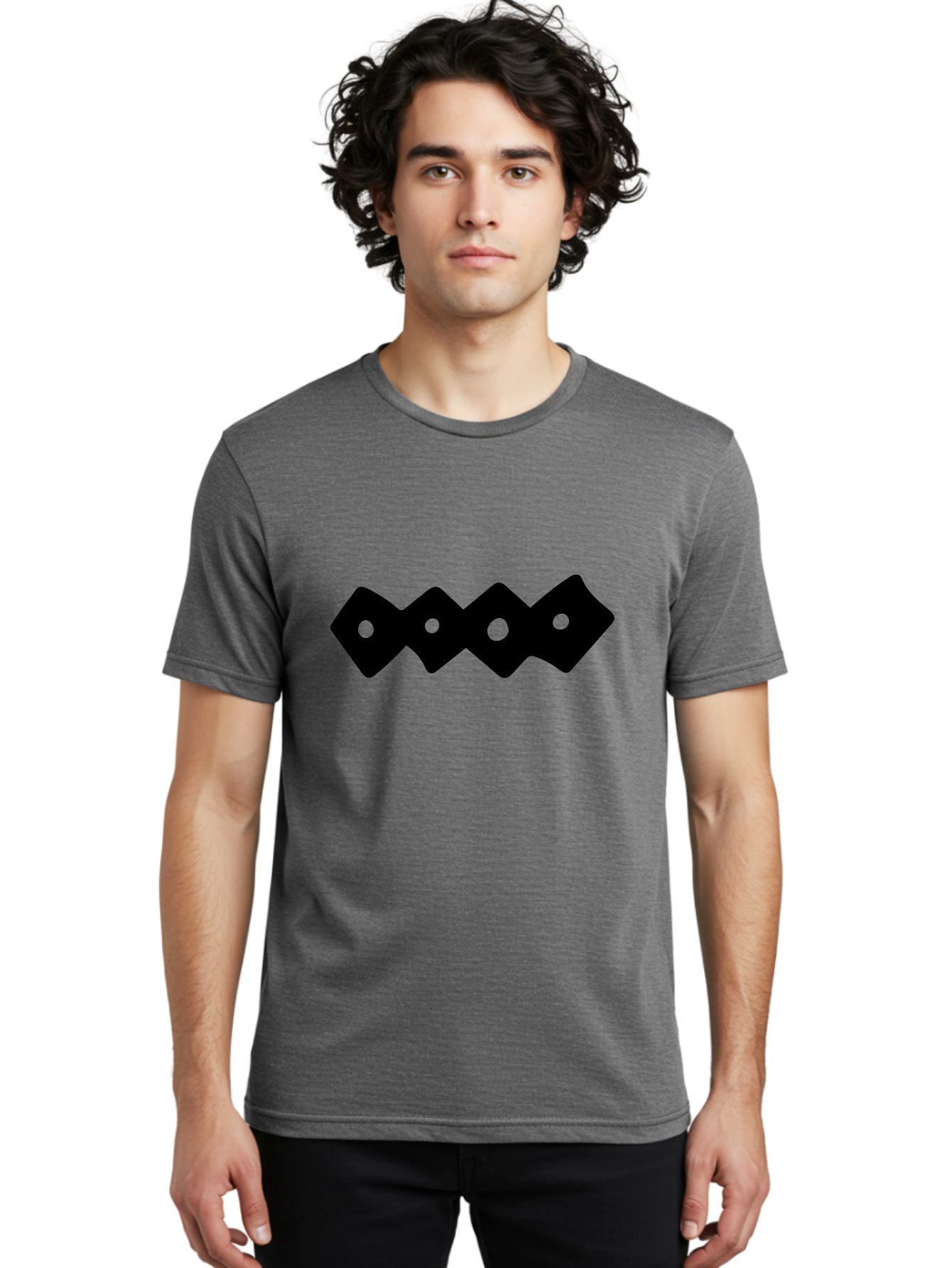 Chain-Links Men'S Graphic Tee, 100% Cotton, Comfortable Casual Summer Wear, Machine Washable, Black Logo Design, Minimalist Branding, Circular Elements, Modern Graphic Design, Abstract Symbol, Corporate Identity - Aaa411