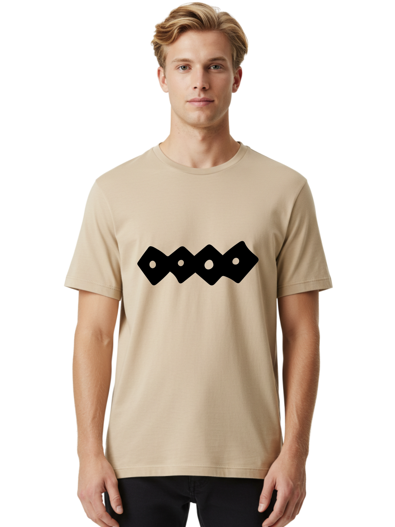 Chain-Links Men'S Graphic Tee, 100% Cotton, Comfortable Casual Summer Wear, Machine Washable, Black Logo Design, Minimalist Branding, Circular Elements, Modern Graphic Design, Abstract Symbol, Corporate Identity - Aaa411