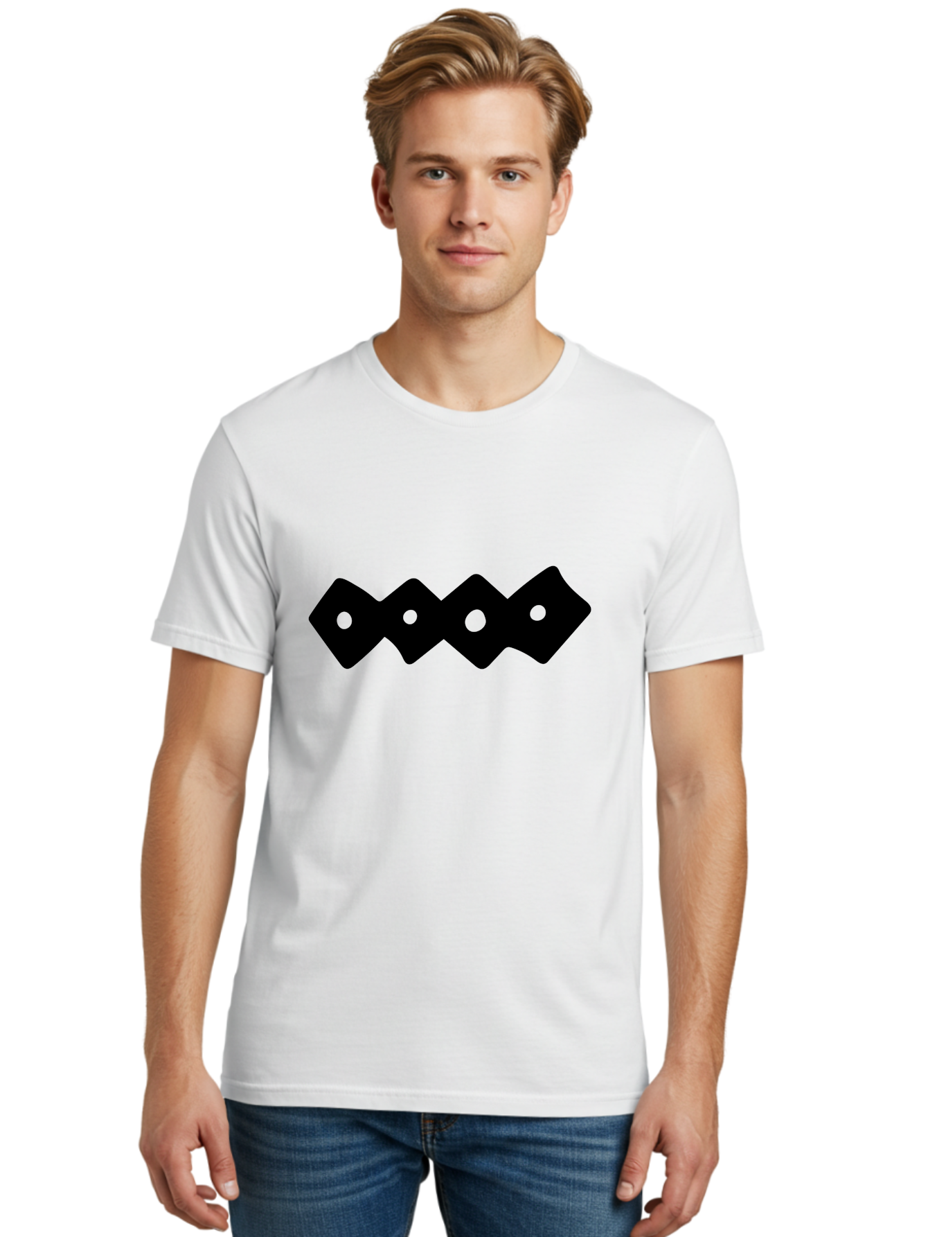 Chain-Links Men'S Graphic Tee, 100% Cotton, Comfortable Casual Summer Wear, Machine Washable, Black Logo Design, Minimalist Branding, Circular Elements, Modern Graphic Design, Abstract Symbol, Corporate Identity - Aaa411
