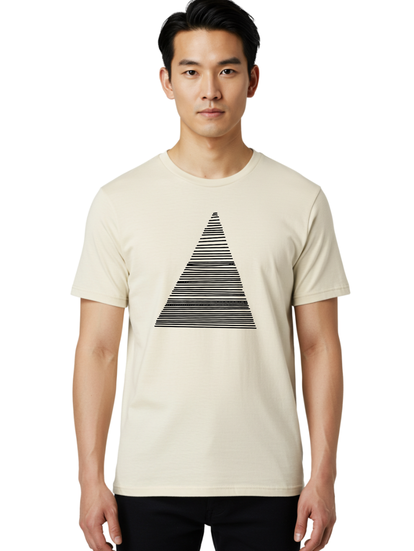 Christmas-Tree-1 Men'S Graphic Tee, 100% Cotton, Comfortable Casual Summer Wear, Machine Washable, Christmas Tree Illustration, Black Lines, Geometric Shape, Festive Design, Minimalist Art, Holiday Decoration, Simple Graphics - Aaa412