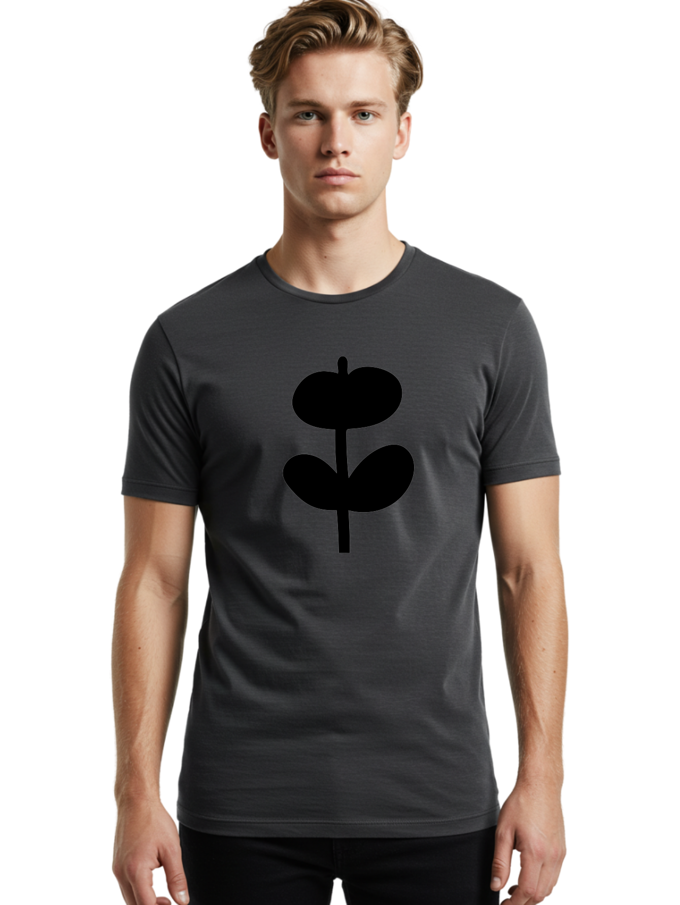 Clover-Silhouette Men'S Graphic Tee, 100% Cotton, Comfortable Casual Summer Wear, Machine Washable, Clover Icon, Shamrock Symbol, Three-Leafed Plant, Simple Design, Minimalist Illustration, Black Silhouette - Aaa414