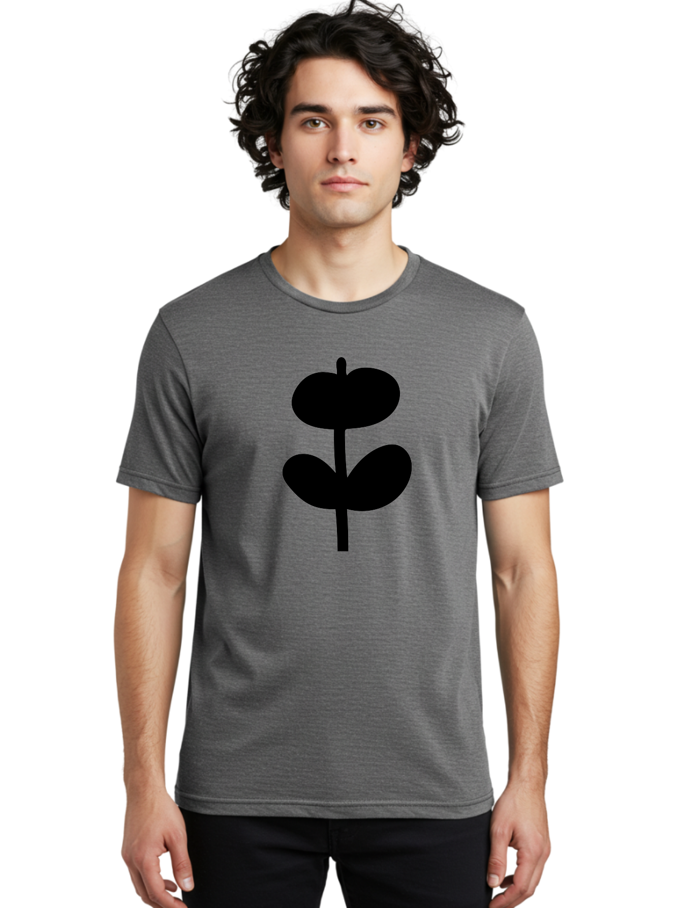 Clover-Silhouette Men'S Graphic Tee, 100% Cotton, Comfortable Casual Summer Wear, Machine Washable, Clover Icon, Shamrock Symbol, Three-Leafed Plant, Simple Design, Minimalist Illustration, Black Silhouette - Aaa414