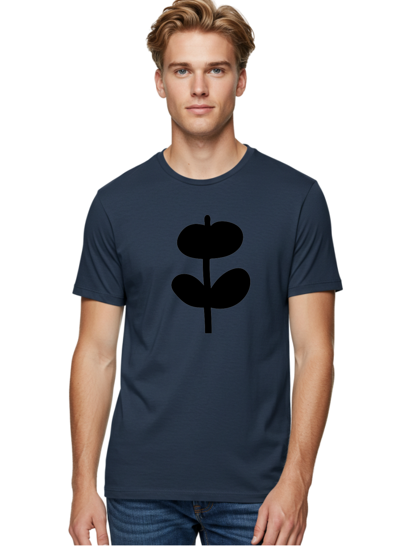 Clover-Silhouette Men'S Graphic Tee, 100% Cotton, Comfortable Casual Summer Wear, Machine Washable, Clover Icon, Shamrock Symbol, Three-Leafed Plant, Simple Design, Minimalist Illustration, Black Silhouette - Aaa414