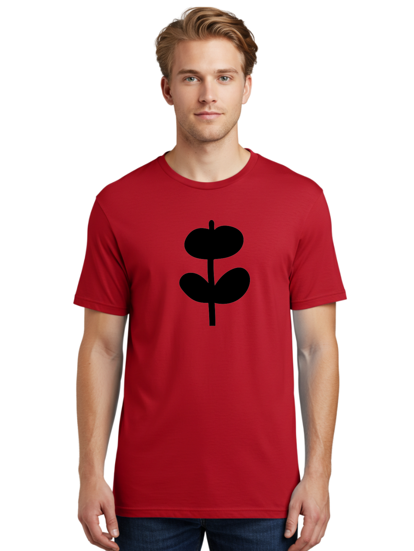 Clover-Silhouette Men'S Graphic Tee, 100% Cotton, Comfortable Casual Summer Wear, Machine Washable, Clover Icon, Shamrock Symbol, Three-Leafed Plant, Simple Design, Minimalist Illustration, Black Silhouette - Aaa414