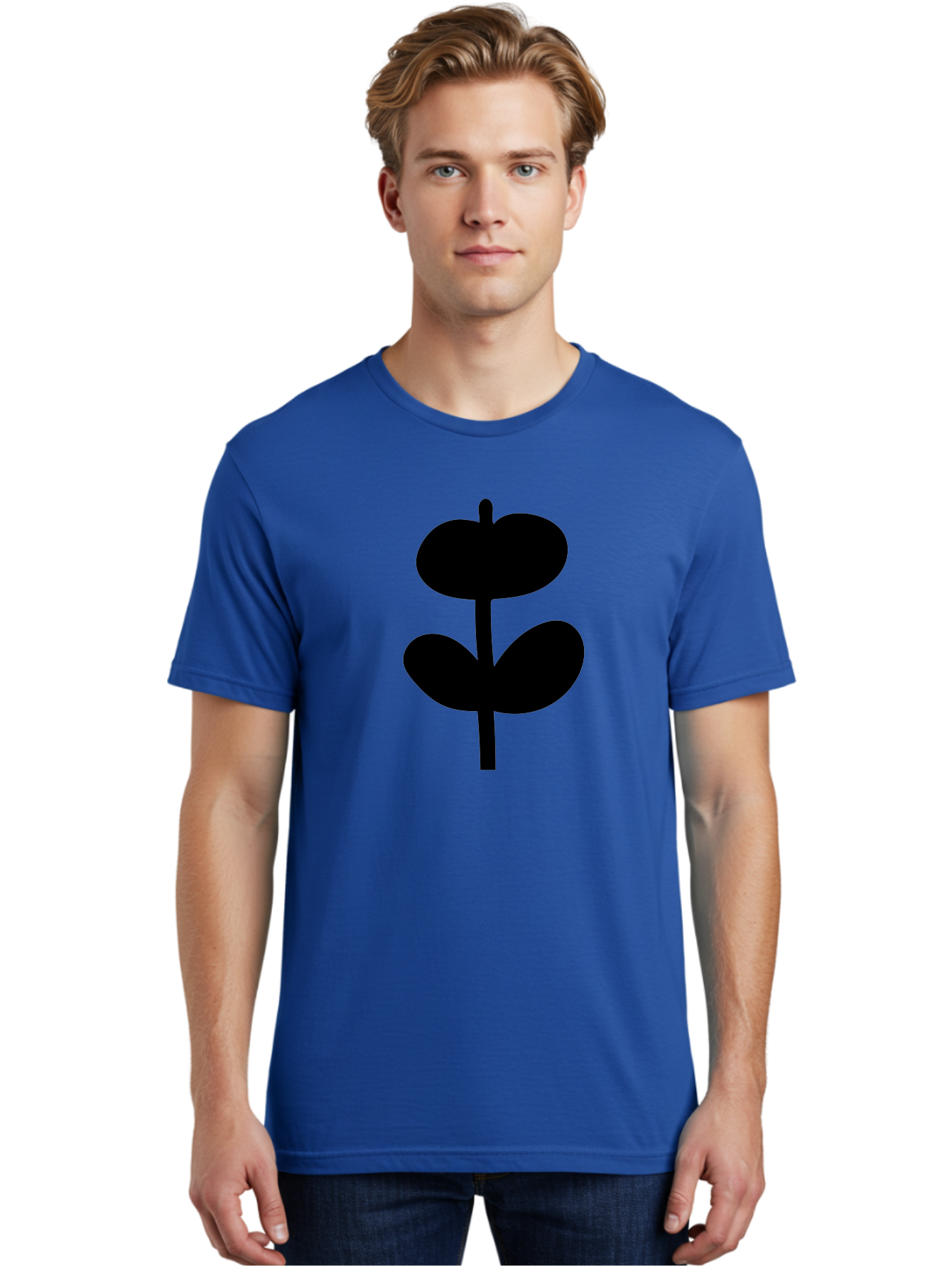 Clover-Silhouette Men'S Graphic Tee, 100% Cotton, Comfortable Casual Summer Wear, Machine Washable, Clover Icon, Shamrock Symbol, Three-Leafed Plant, Simple Design, Minimalist Illustration, Black Silhouette - Aaa414
