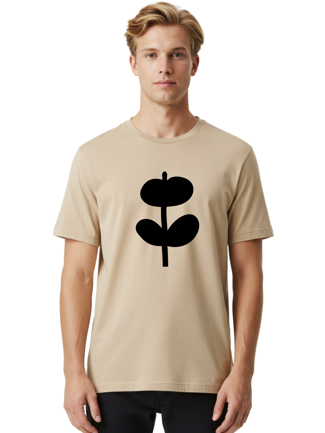 Clover-Silhouette Men'S Graphic Tee, 100% Cotton, Comfortable Casual Summer Wear, Machine Washable, Clover Icon, Shamrock Symbol, Three-Leafed Plant, Simple Design, Minimalist Illustration, Black Silhouette - Aaa414