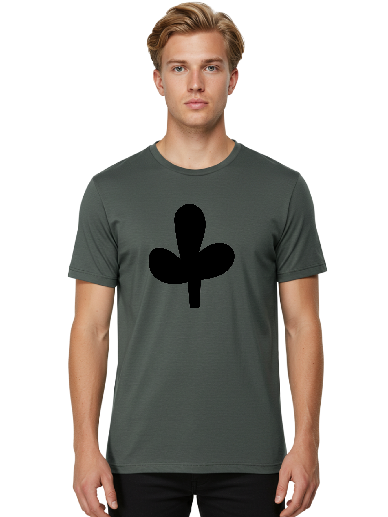 Clover Men'S Graphic Tee, 100% Cotton, Comfortable Casual Summer Wear, Machine Washable, Clover Symbol, Shamrock Icon, Three-Leafed Plant, Minimalist Design, Simple Shape, Bold Silhouette - Aaa415