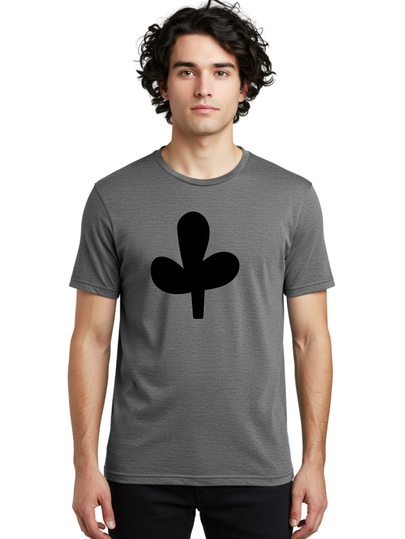 Clover Men'S Graphic Tee, 100% Cotton, Comfortable Casual Summer Wear, Machine Washable, Clover Symbol, Shamrock Icon, Three-Leafed Plant, Minimalist Design, Simple Shape, Bold Silhouette - Aaa415