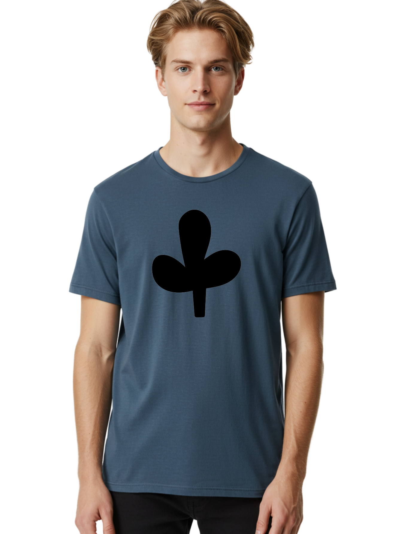 Clover Men'S Graphic Tee, 100% Cotton, Comfortable Casual Summer Wear, Machine Washable, Clover Symbol, Shamrock Icon, Three-Leafed Plant, Minimalist Design, Simple Shape, Bold Silhouette - Aaa415