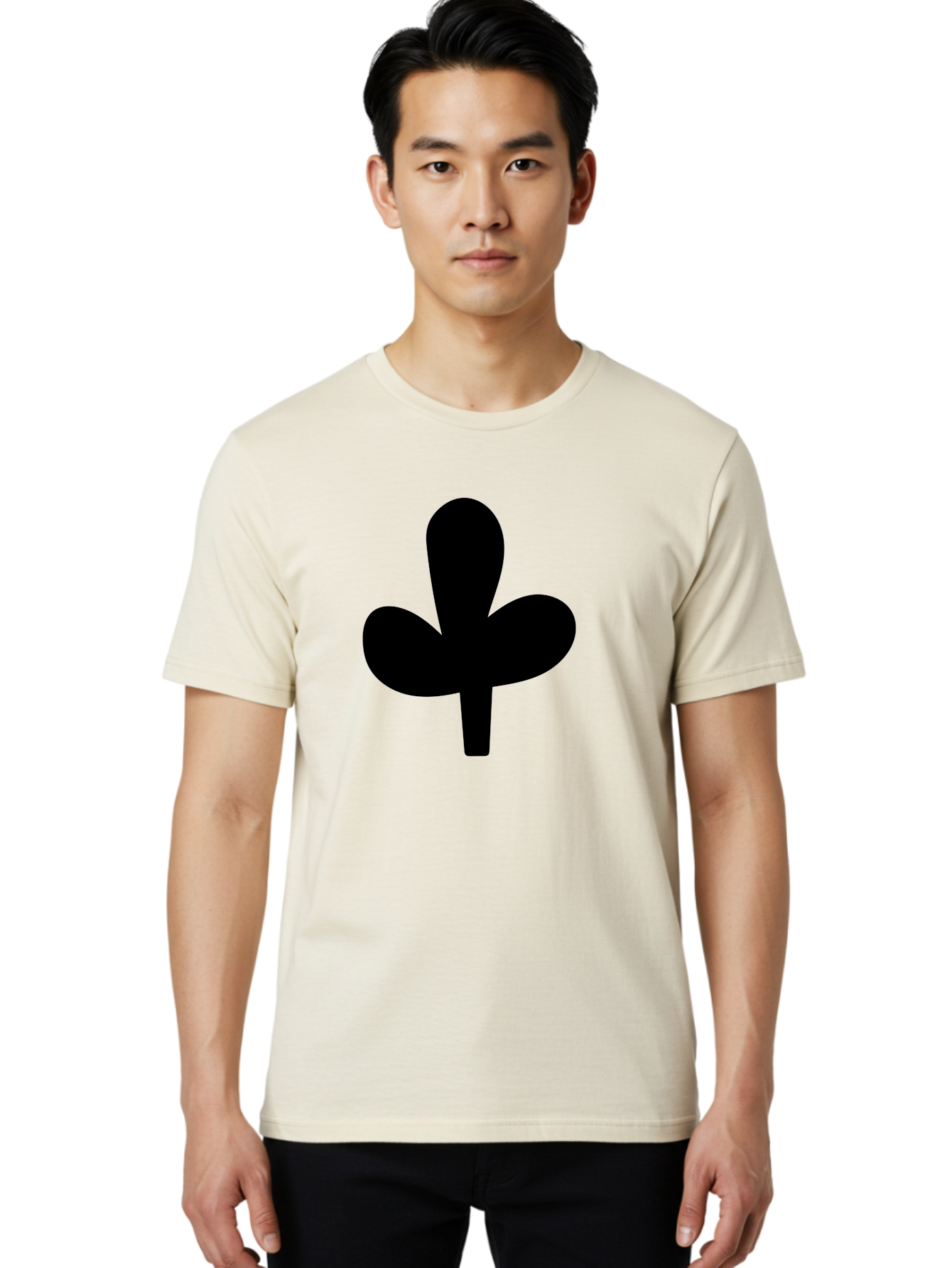 Clover Men'S Graphic Tee, 100% Cotton, Comfortable Casual Summer Wear, Machine Washable, Clover Symbol, Shamrock Icon, Three-Leafed Plant, Minimalist Design, Simple Shape, Bold Silhouette - Aaa415