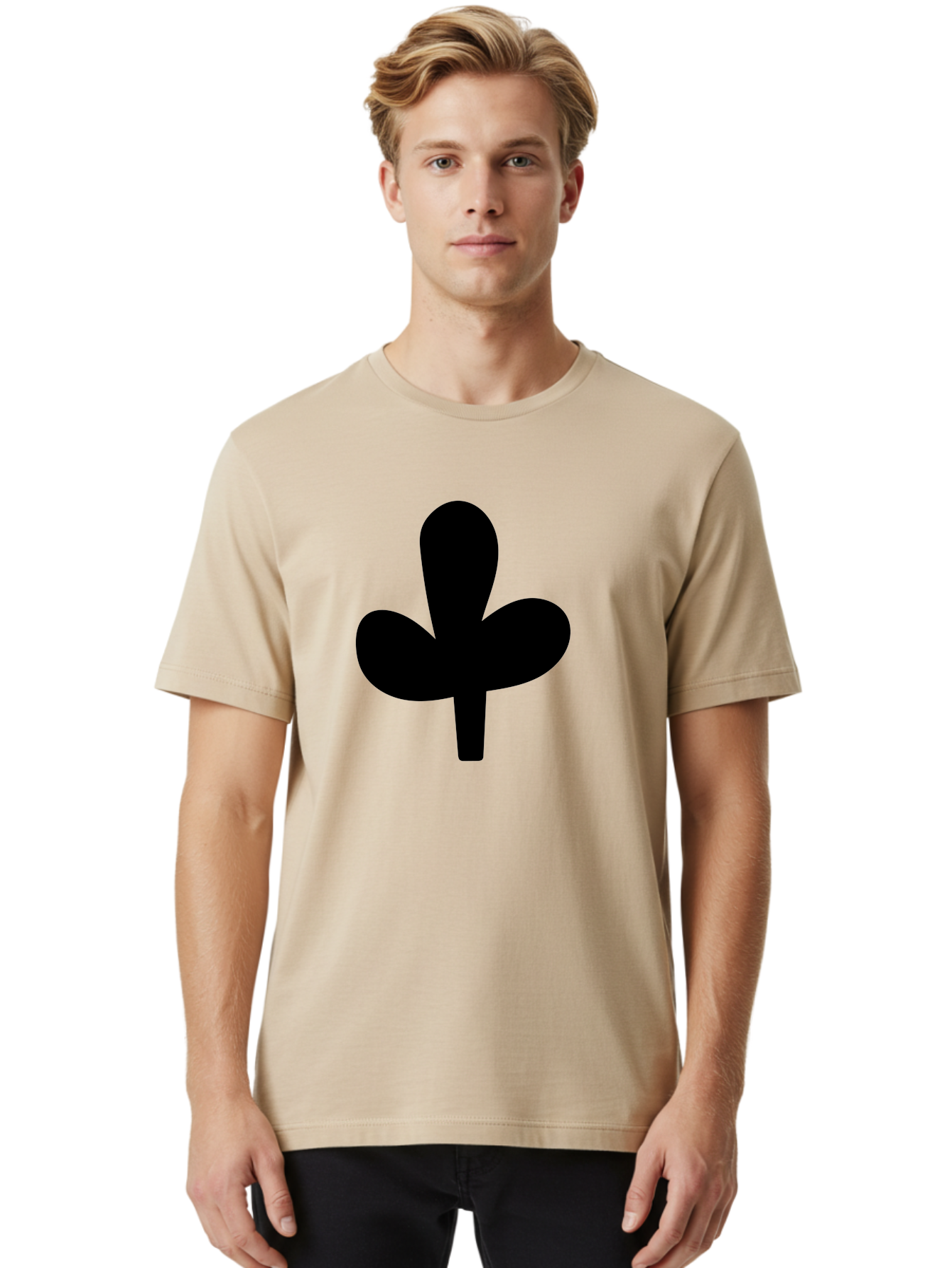 Clover Men'S Graphic Tee, 100% Cotton, Comfortable Casual Summer Wear, Machine Washable, Clover Symbol, Shamrock Icon, Three-Leafed Plant, Minimalist Design, Simple Shape, Bold Silhouette - Aaa415