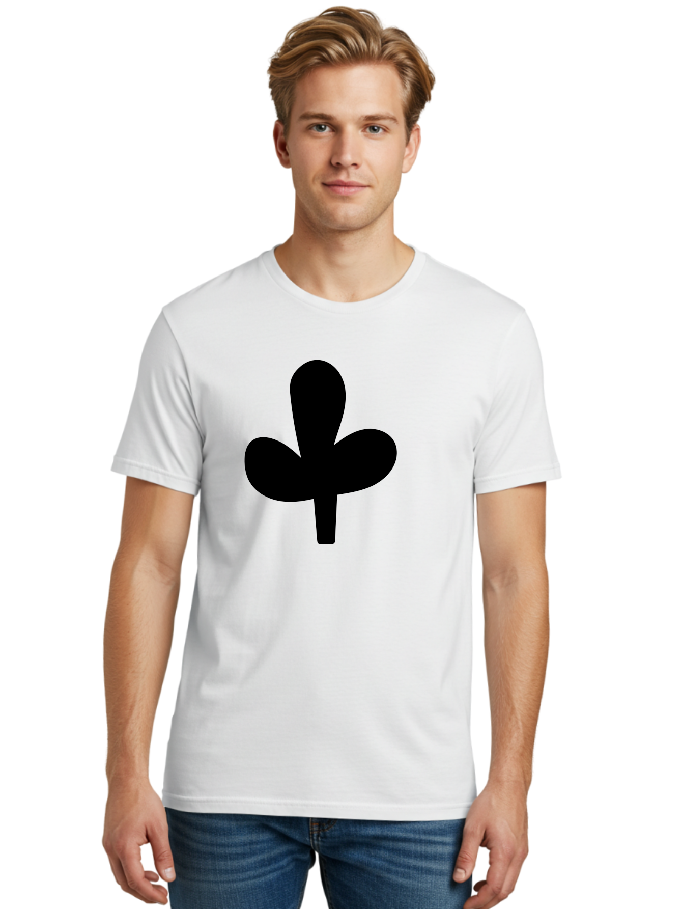 Clover Men'S Graphic Tee, 100% Cotton, Comfortable Casual Summer Wear, Machine Washable, Clover Symbol, Shamrock Icon, Three-Leafed Plant, Minimalist Design, Simple Shape, Bold Silhouette - Aaa415