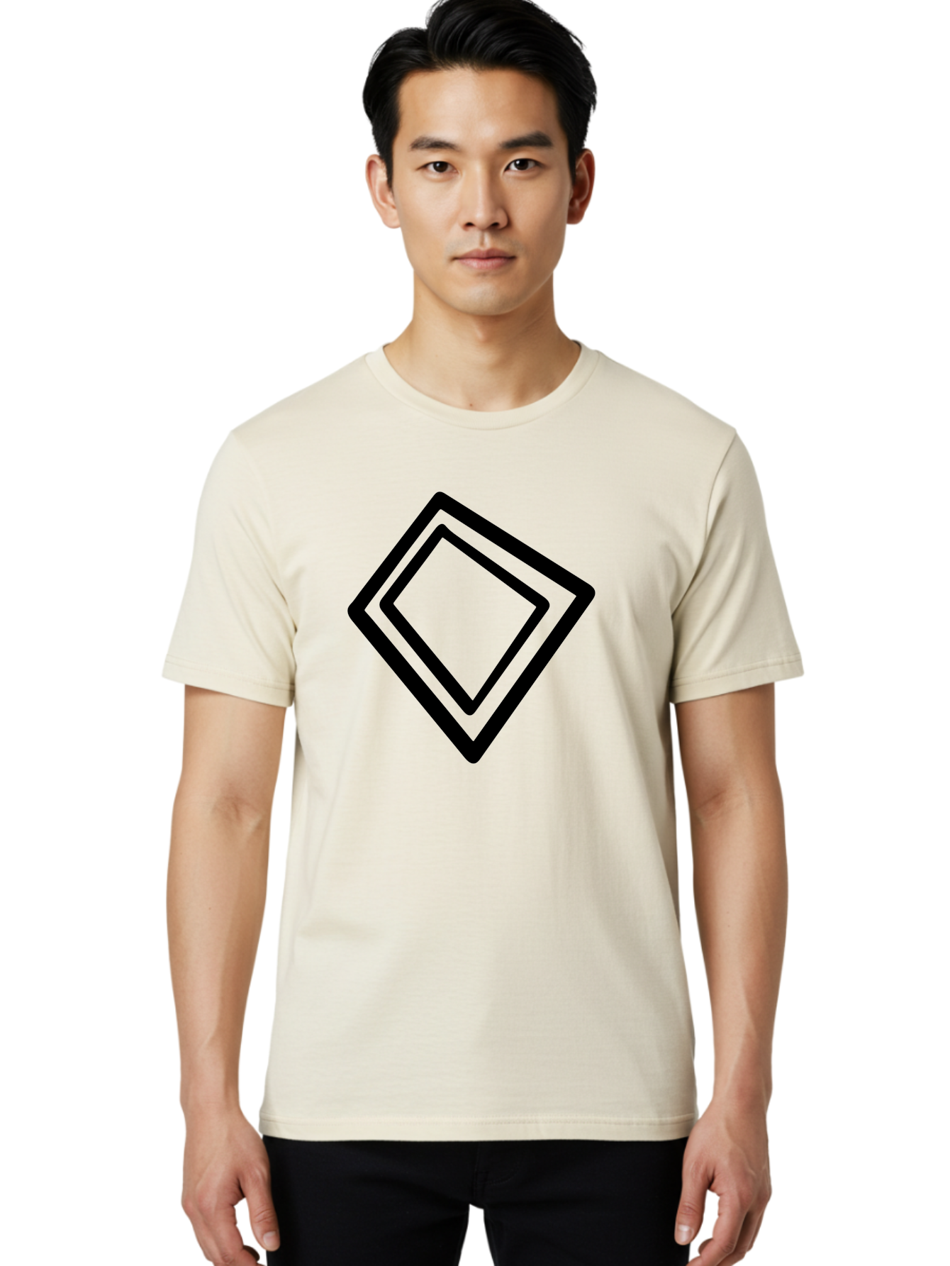 Diamond-Shape Men'S Graphic Tee, 100% Cotton, Comfortable Casual Summer Wear, Machine Washable, Black Diamonds, Nested Shapes, Geometric Pattern, Abstract Design, Modern Art, Minimalist Style - Aaa422