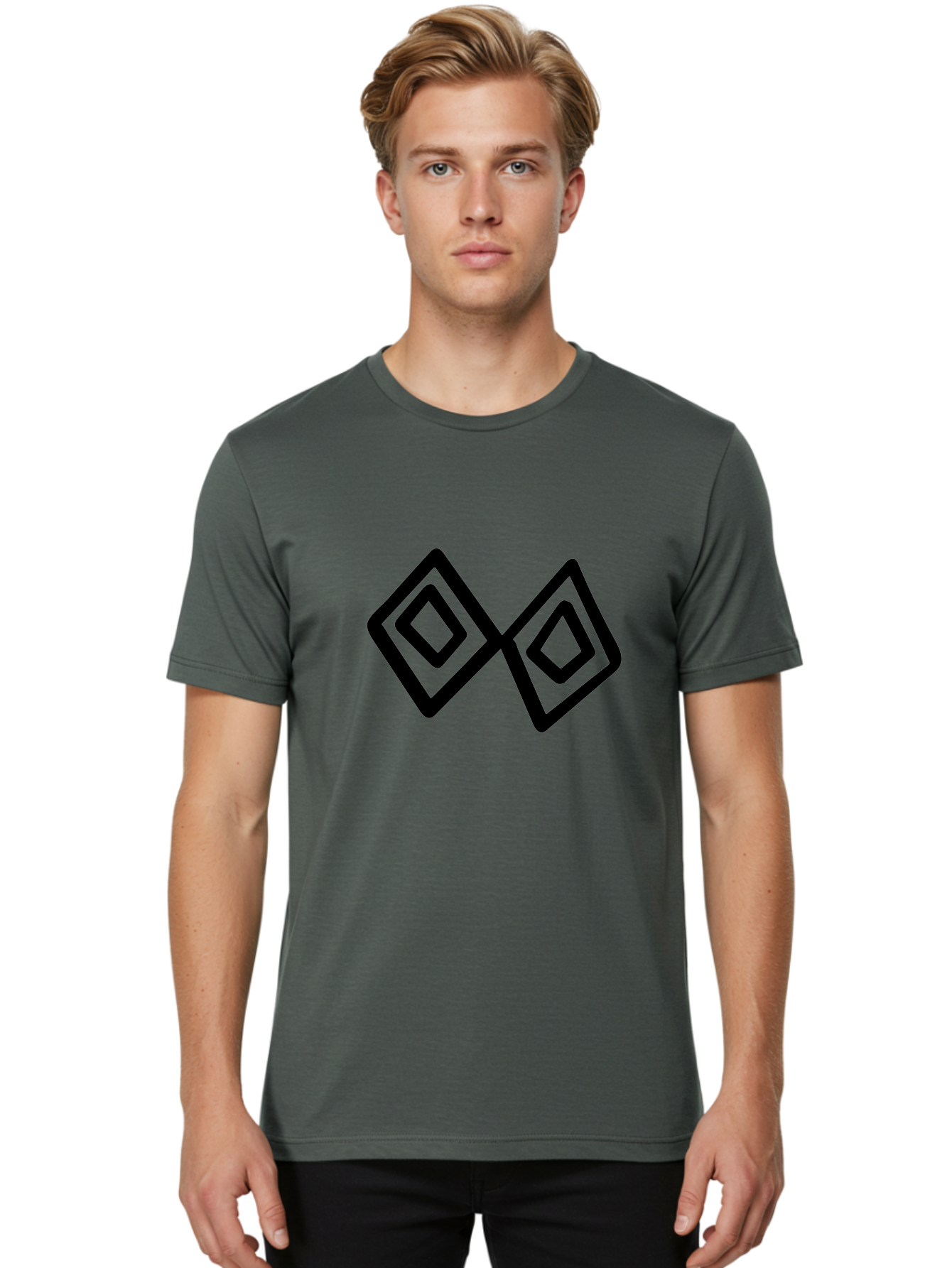 Diamond-Shapes Men'S Graphic Tee, 100% Cotton, Comfortable Casual Summer Wear, Machine Washable, Diamond Shapes, Geometric Design, Black And Green, Logo Design, Modern Graphics, Abstract Art, Symmetrical Shapes, Minimalist Logo - Aaa423