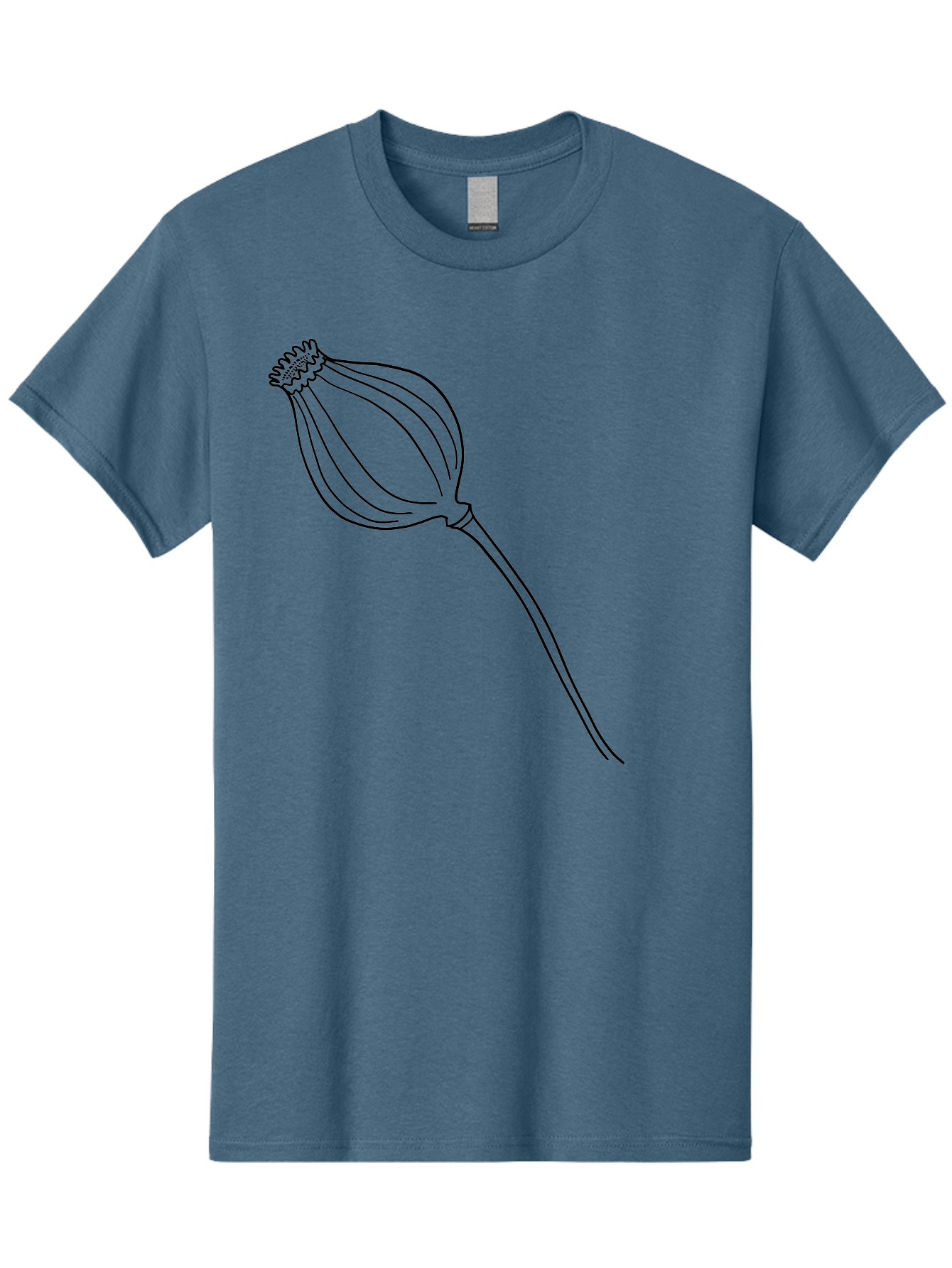 Dried-Poppy Men'S Graphic Tee, 100% Cotton, Comfortable Casual Summer Wear, Machine Washable, Simple Line Art, Minimalist Design, Flower Bud, Botanical Illustration, Elegant Lines, Delicate Form, Black Outline - Aaa425