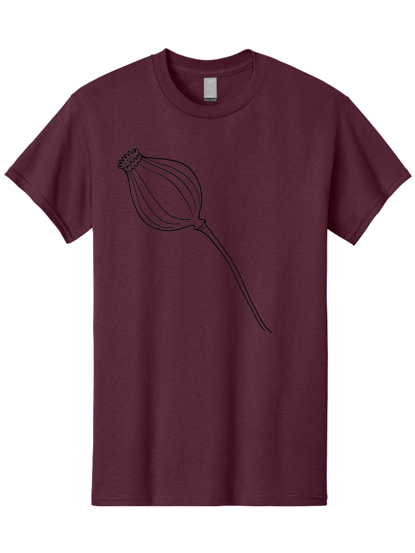 Dried-Poppy Men'S Graphic Tee, 100% Cotton, Comfortable Casual Summer Wear, Machine Washable, Simple Line Art, Minimalist Design, Flower Bud, Botanical Illustration, Elegant Lines, Delicate Form, Black Outline - Aaa425