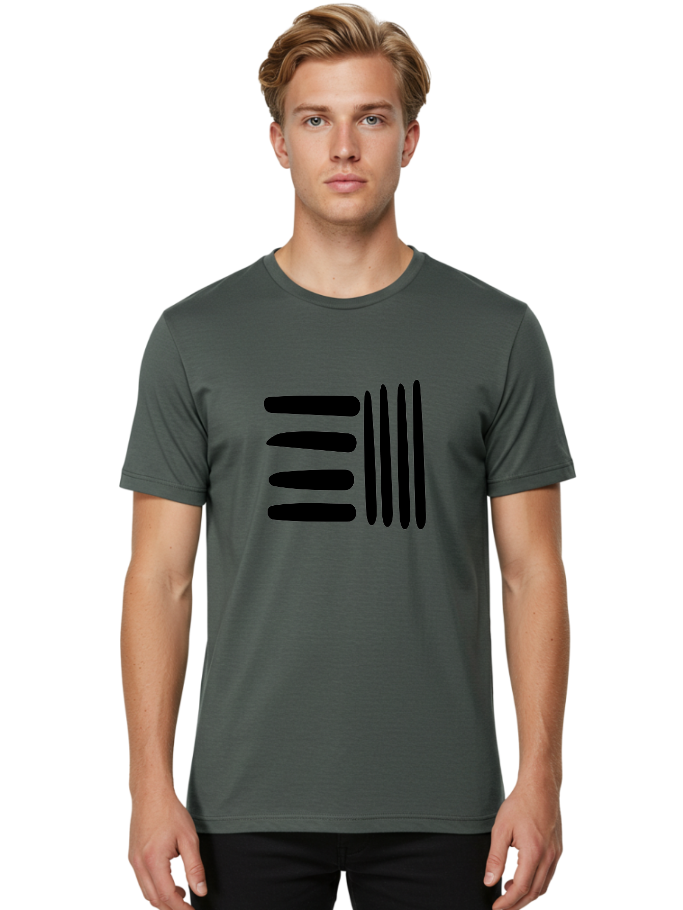 E Men'S Graphic Tee, 100% Cotton, Comfortable Casual Summer Wear, Machine Washable, Equals Sign, Mathematical Symbol, Black And Green, Graphic Design, Modern Art, Simple Shapes, Contrast Colors, Minimalist Style - Aaa426