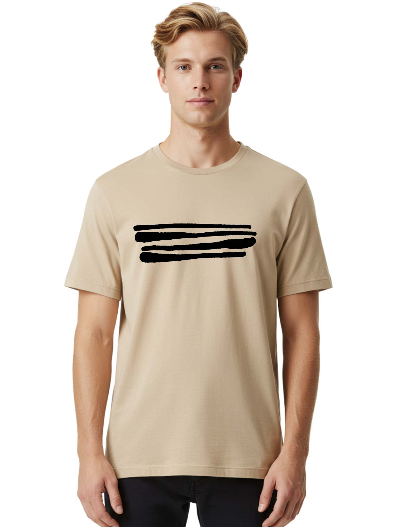Equal-Sign Men'S Graphic Tee, 100% Cotton, Comfortable Casual Summer Wear, Machine Washable, Equals Sign, Mathematical Symbol, Black Lines, Simple Design, Bold Graphics, Modern Aesthetic, Abstract Art - Aaa427