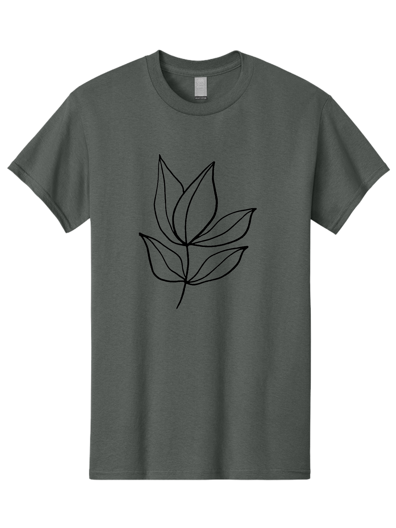 Five-Leaves Men'S Graphic Tee, 100% Cotton, Comfortable Casual Summer Wear, Machine Washable, Simple Leaf Illustration, Minimalist Design, Black Outline, Leaf Art, Nature-Inspired Graphics, Botanical Illustration, Modern Simplicity - Aaa431