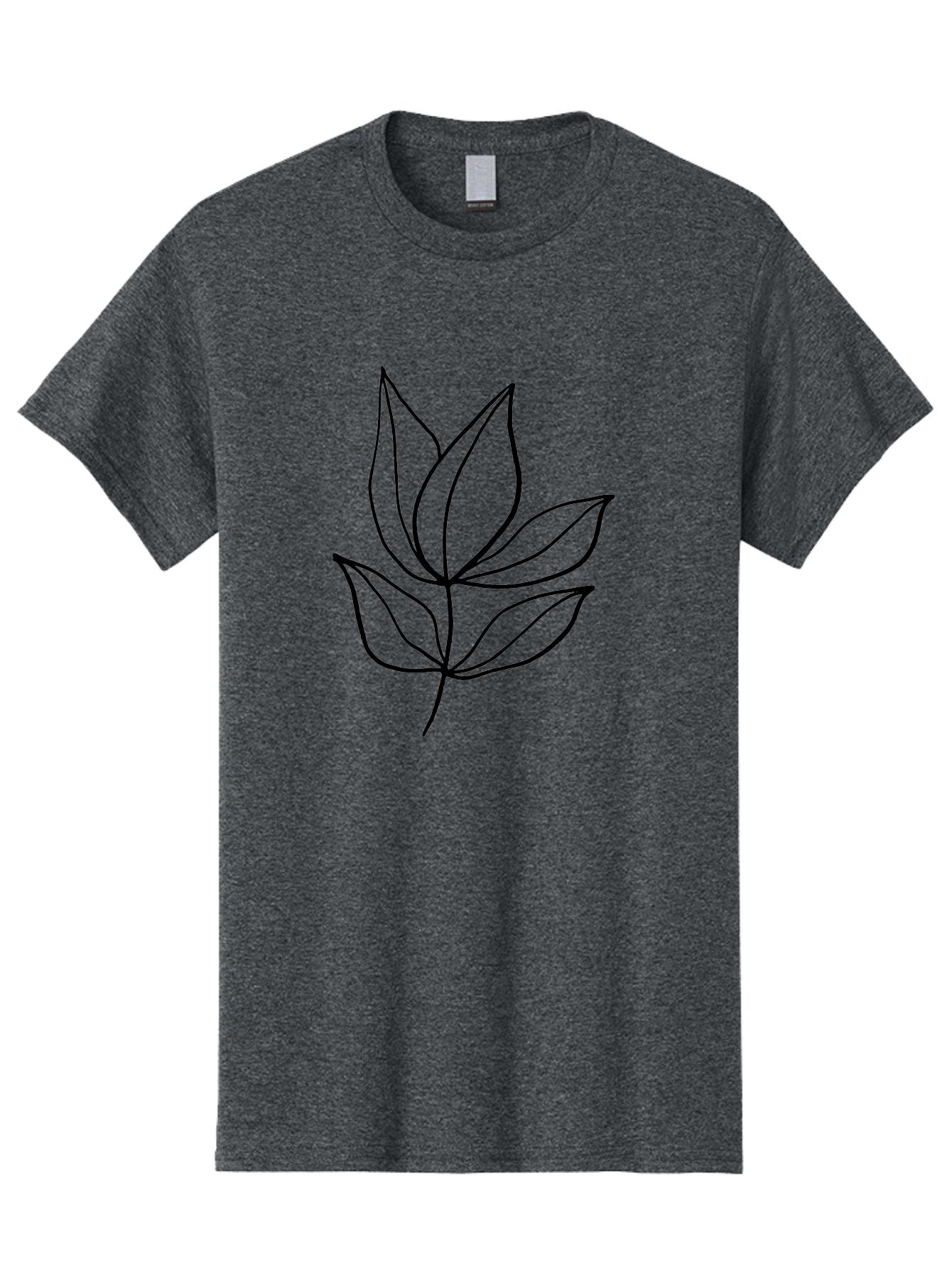 Five-Leaves Men'S Graphic Tee, 100% Cotton, Comfortable Casual Summer Wear, Machine Washable, Simple Leaf Illustration, Minimalist Design, Black Outline, Leaf Art, Nature-Inspired Graphics, Botanical Illustration, Modern Simplicity - Aaa431