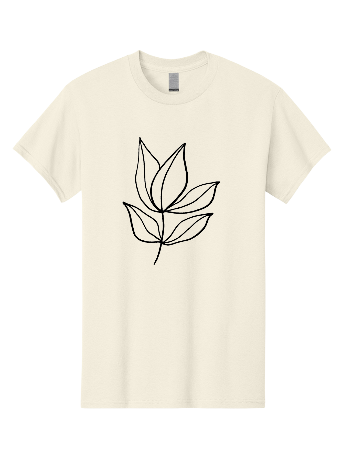 Five-Leaves Men'S Graphic Tee, 100% Cotton, Comfortable Casual Summer Wear, Machine Washable, Simple Leaf Illustration, Minimalist Design, Black Outline, Leaf Art, Nature-Inspired Graphics, Botanical Illustration, Modern Simplicity - Aaa431