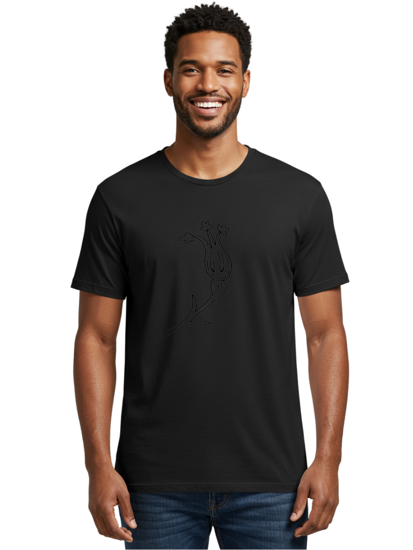 Flower-Illustration Men'S Graphic Tee, 100% Cotton, Comfortable Casual Summer Wear, Machine Washable, Simple Flower Drawing, Minimalist Art, Black Outline, Stylized Blooms, Hand-Drawn Illustration, Floral Design, Cartoon Flower - Aaa433