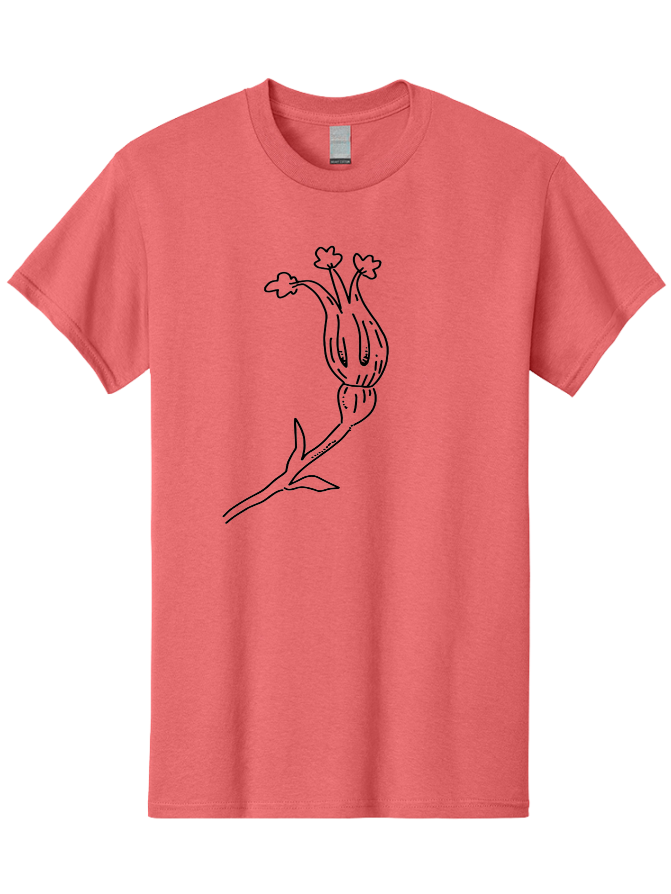 Flower-Illustration Men'S Graphic Tee, 100% Cotton, Comfortable Casual Summer Wear, Machine Washable, Simple Flower Drawing, Minimalist Art, Black Outline, Stylized Blooms, Hand-Drawn Illustration, Floral Design, Cartoon Flower - Aaa433