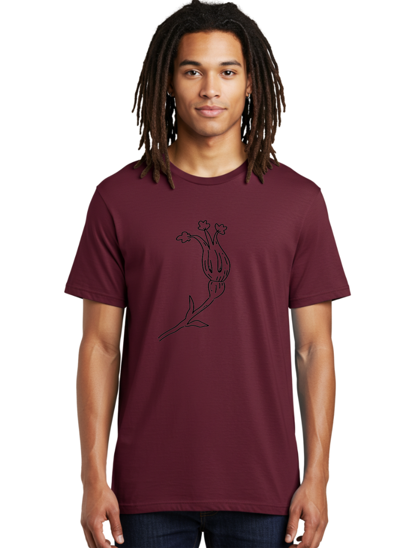 Flower-Illustration Men'S Graphic Tee, 100% Cotton, Comfortable Casual Summer Wear, Machine Washable, Simple Flower Drawing, Minimalist Art, Black Outline, Stylized Blooms, Hand-Drawn Illustration, Floral Design, Cartoon Flower - Aaa433