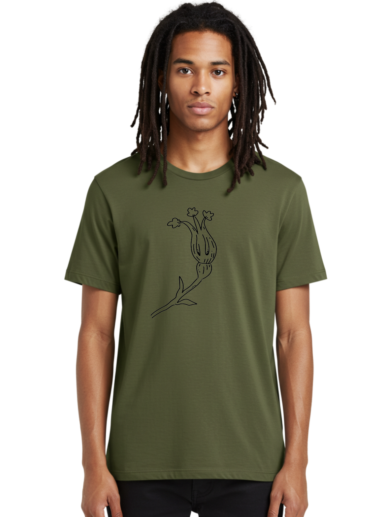 Flower-Illustration Men'S Graphic Tee, 100% Cotton, Comfortable Casual Summer Wear, Machine Washable, Simple Flower Drawing, Minimalist Art, Black Outline, Stylized Blooms, Hand-Drawn Illustration, Floral Design, Cartoon Flower - Aaa433