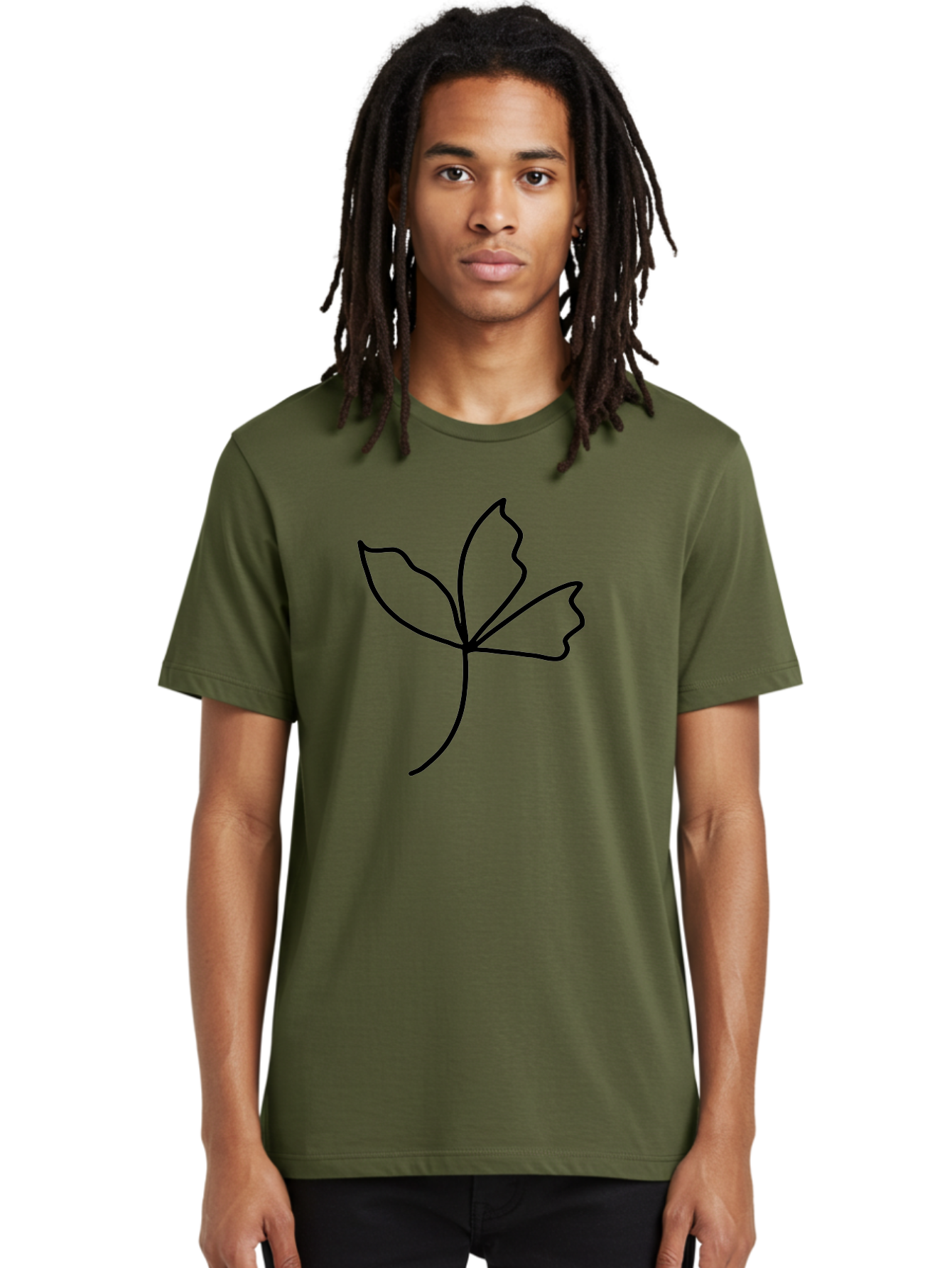 Flower-Outline Men'S Graphic Tee, 100% Cotton, Comfortable Casual Summer Wear, Machine Washable, Four Leaf Clover, Leafy Greens, Symbolic Icon, Minimalist Design, Simple Line Art, Stylized Clover, Elegant Graphics - Aaa434