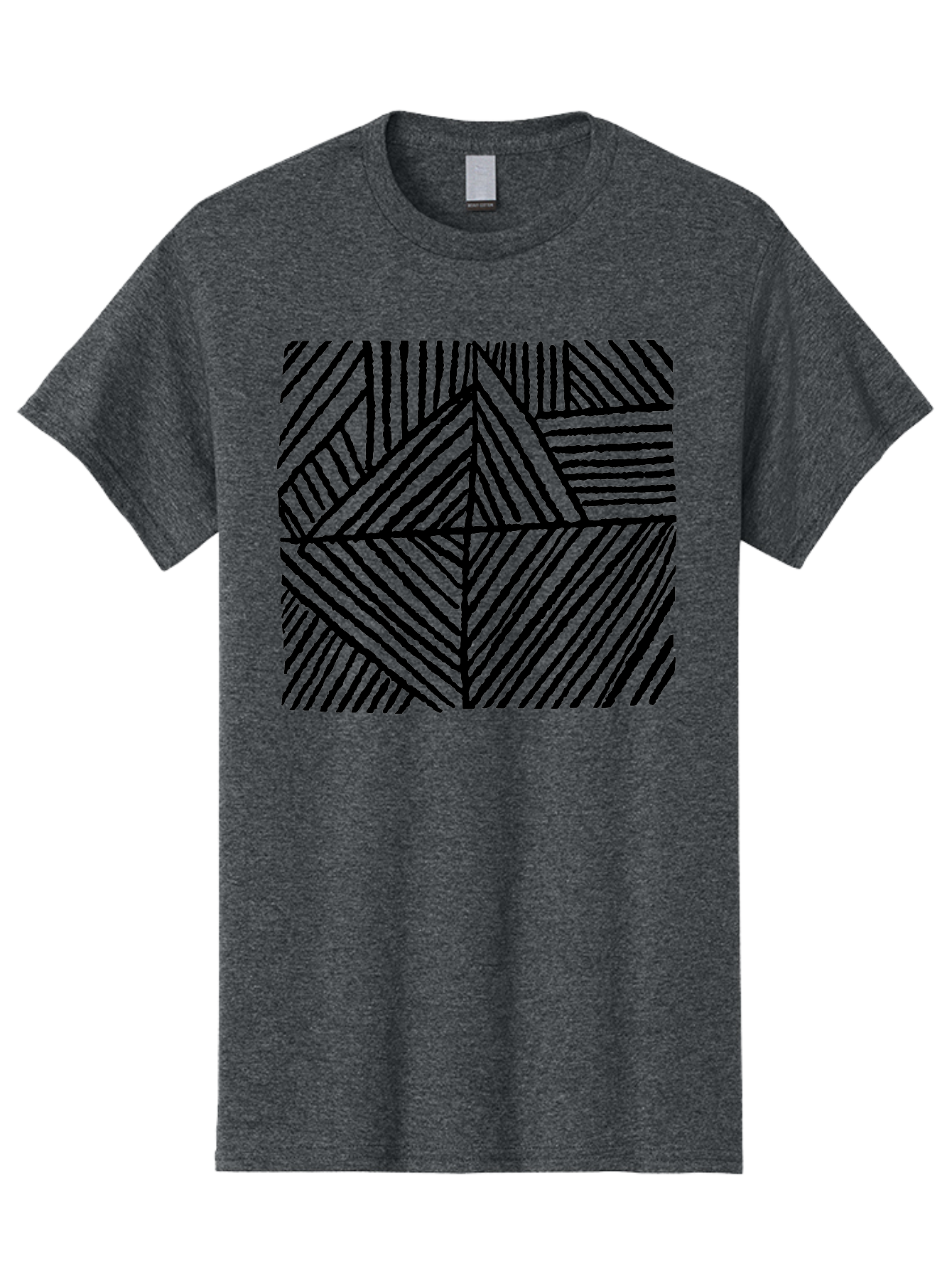 Geometric-Pattern Men'S Graphic Tee, 100% Cotton, Comfortable Casual Summer Wear, Machine Washable, Geometric Pattern, Black Lines, Abstract Design, Modern Art, Optical Illusion, Diagonal Lines, Triangle Shapes, Minimalist Style - Aaa436