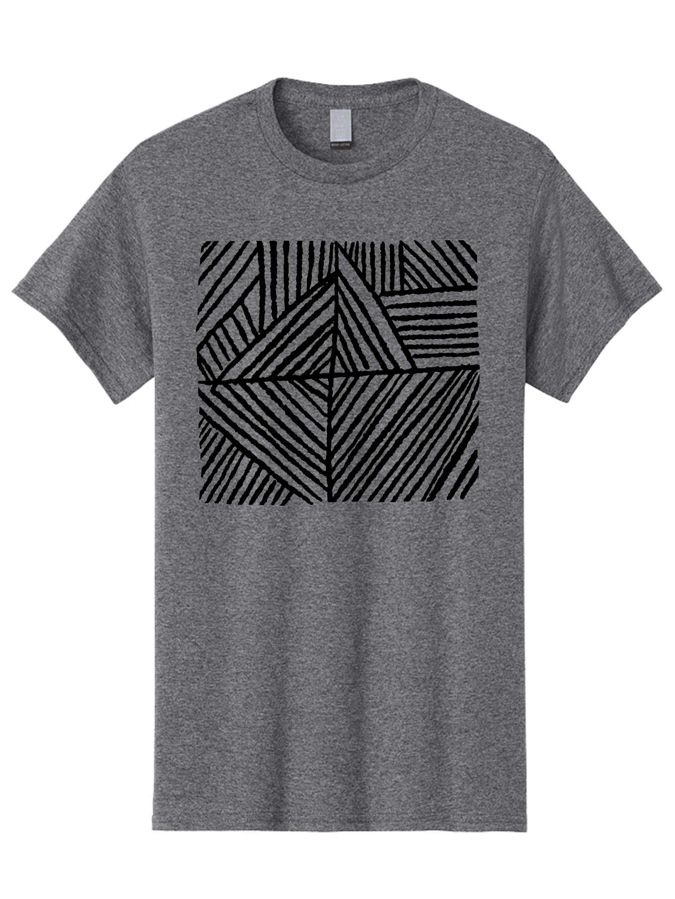 Geometric-Pattern Men'S Graphic Tee, 100% Cotton, Comfortable Casual Summer Wear, Machine Washable, Geometric Pattern, Black Lines, Abstract Design, Modern Art, Optical Illusion, Diagonal Lines, Triangle Shapes, Minimalist Style - Aaa436