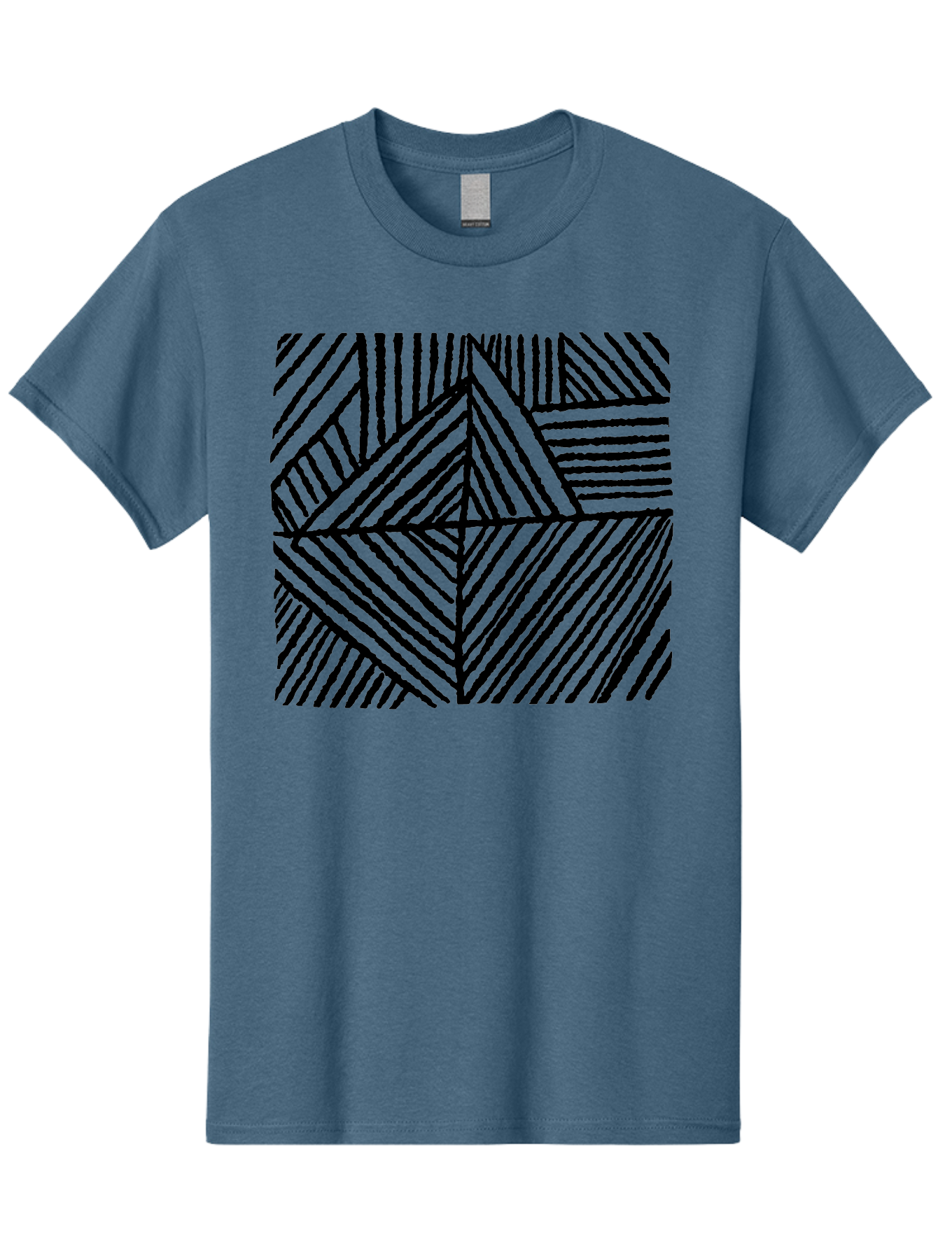 Geometric-Pattern Men'S Graphic Tee, 100% Cotton, Comfortable Casual Summer Wear, Machine Washable, Geometric Pattern, Black Lines, Abstract Design, Modern Art, Optical Illusion, Diagonal Lines, Triangle Shapes, Minimalist Style - Aaa436