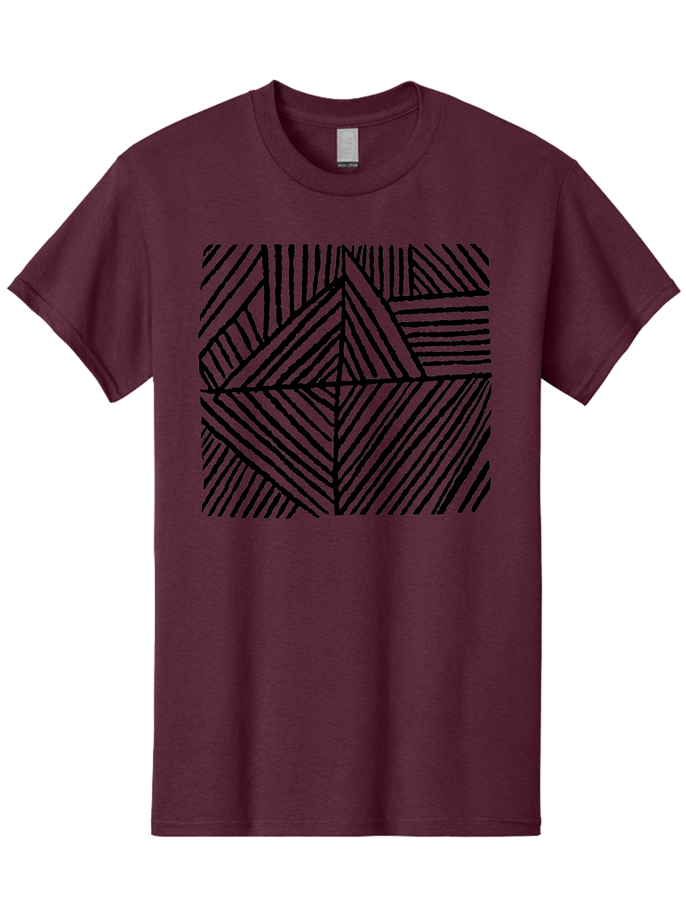 Geometric-Pattern Men'S Graphic Tee, 100% Cotton, Comfortable Casual Summer Wear, Machine Washable, Geometric Pattern, Black Lines, Abstract Design, Modern Art, Optical Illusion, Diagonal Lines, Triangle Shapes, Minimalist Style - Aaa436