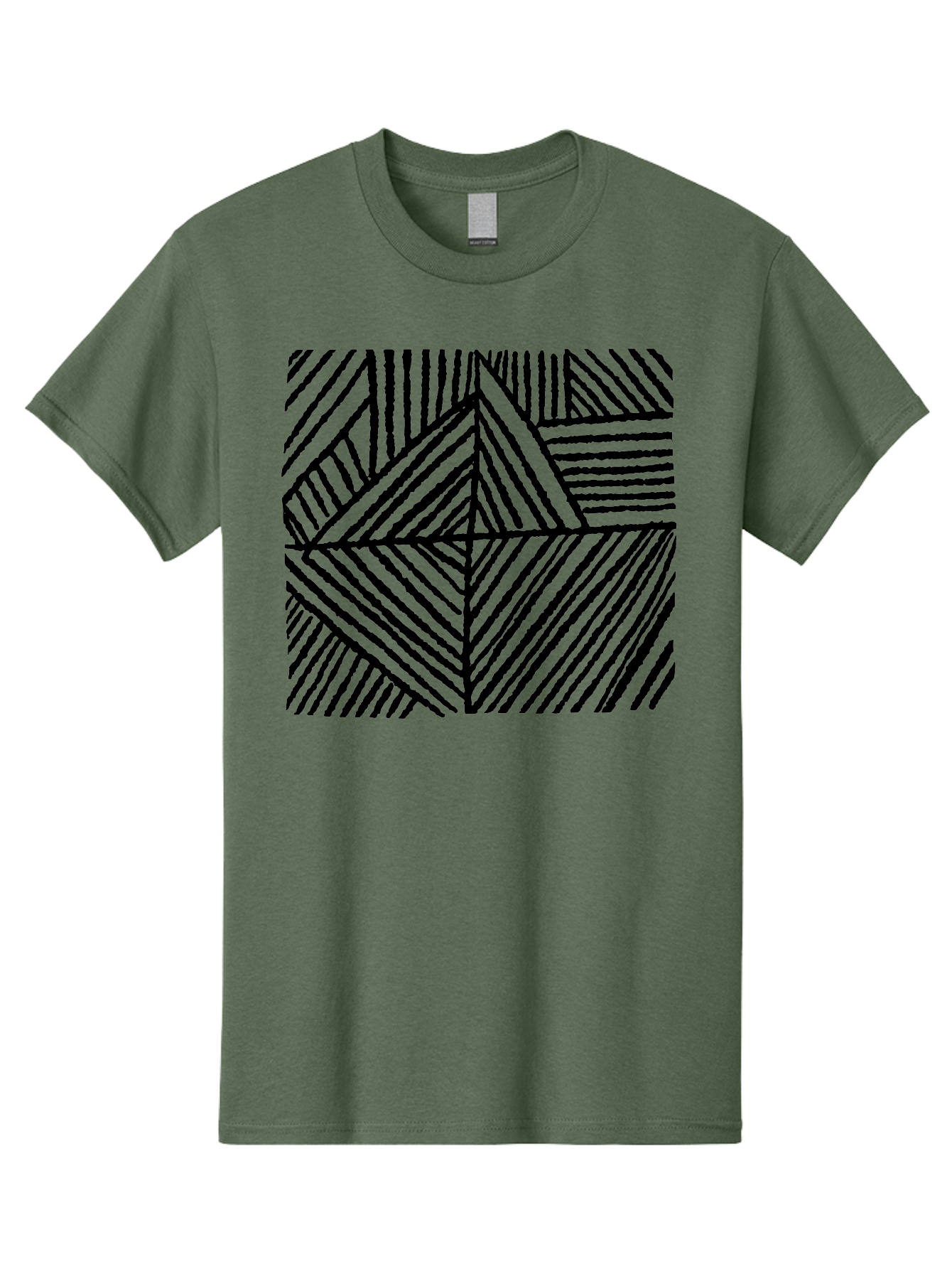 Geometric-Pattern Men'S Graphic Tee, 100% Cotton, Comfortable Casual Summer Wear, Machine Washable, Geometric Pattern, Black Lines, Abstract Design, Modern Art, Optical Illusion, Diagonal Lines, Triangle Shapes, Minimalist Style - Aaa436