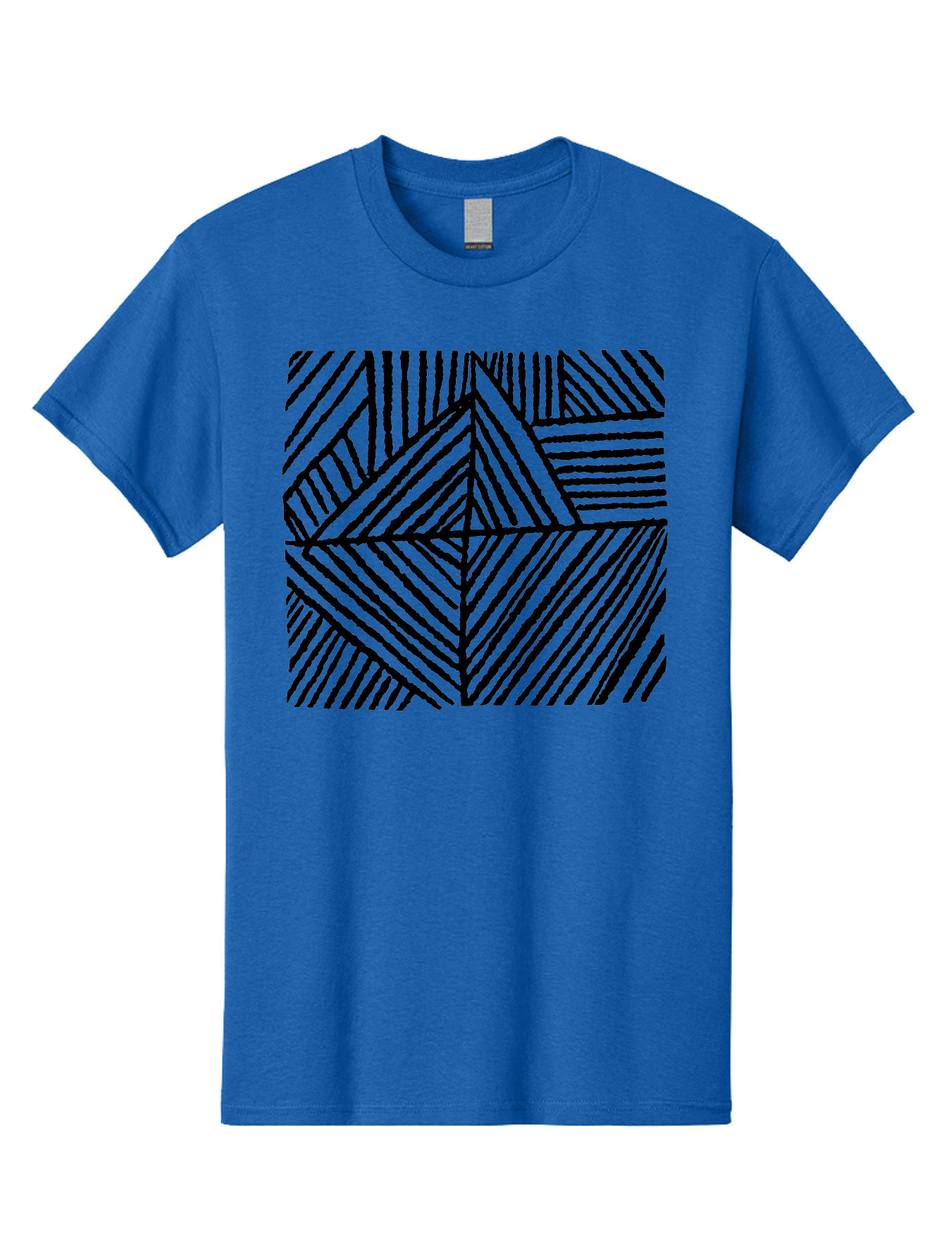 Geometric-Pattern Men'S Graphic Tee, 100% Cotton, Comfortable Casual Summer Wear, Machine Washable, Geometric Pattern, Black Lines, Abstract Design, Modern Art, Optical Illusion, Diagonal Lines, Triangle Shapes, Minimalist Style - Aaa436