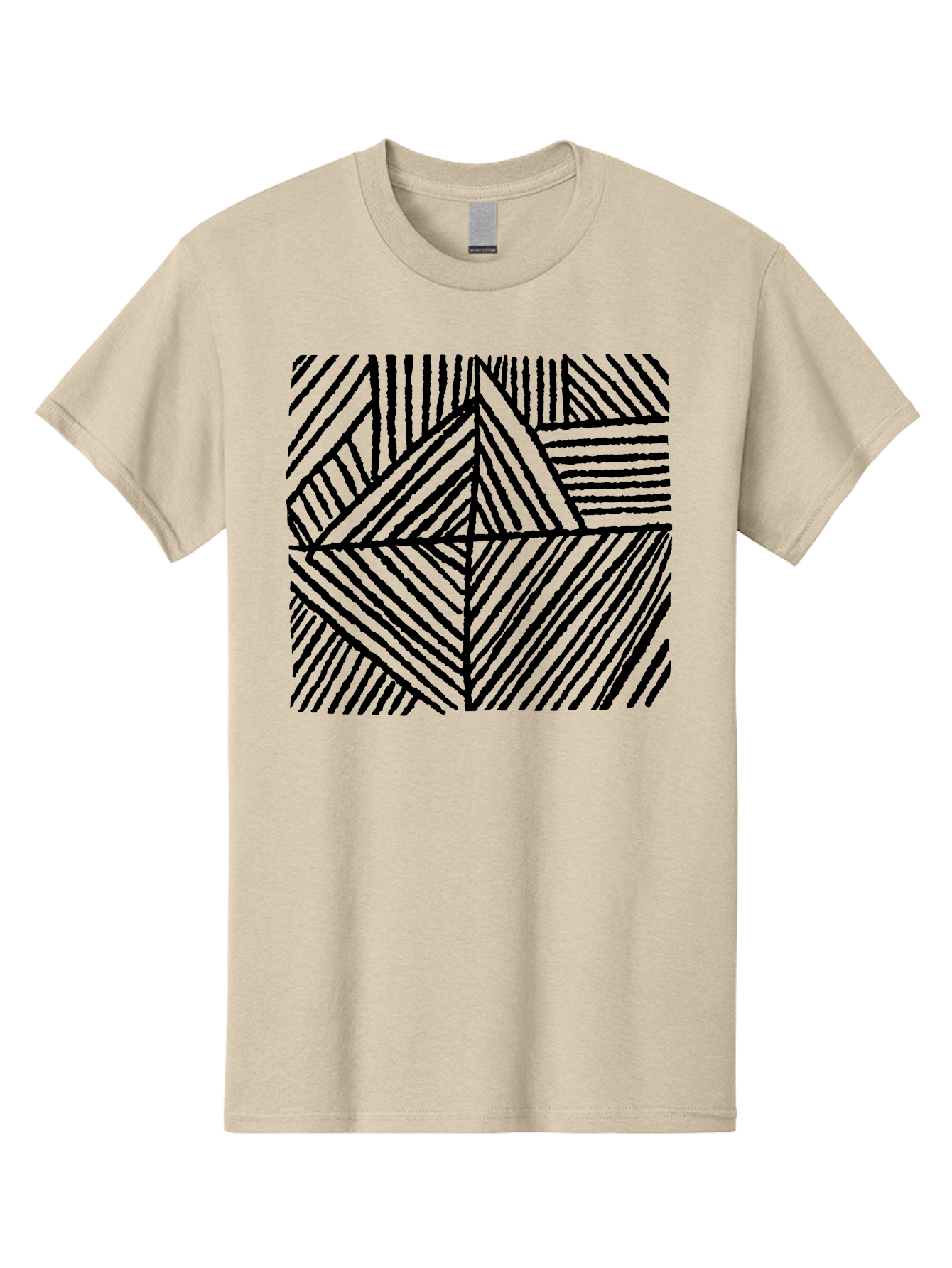 Geometric-Pattern Men'S Graphic Tee, 100% Cotton, Comfortable Casual Summer Wear, Machine Washable, Geometric Pattern, Black Lines, Abstract Design, Modern Art, Optical Illusion, Diagonal Lines, Triangle Shapes, Minimalist Style - Aaa436