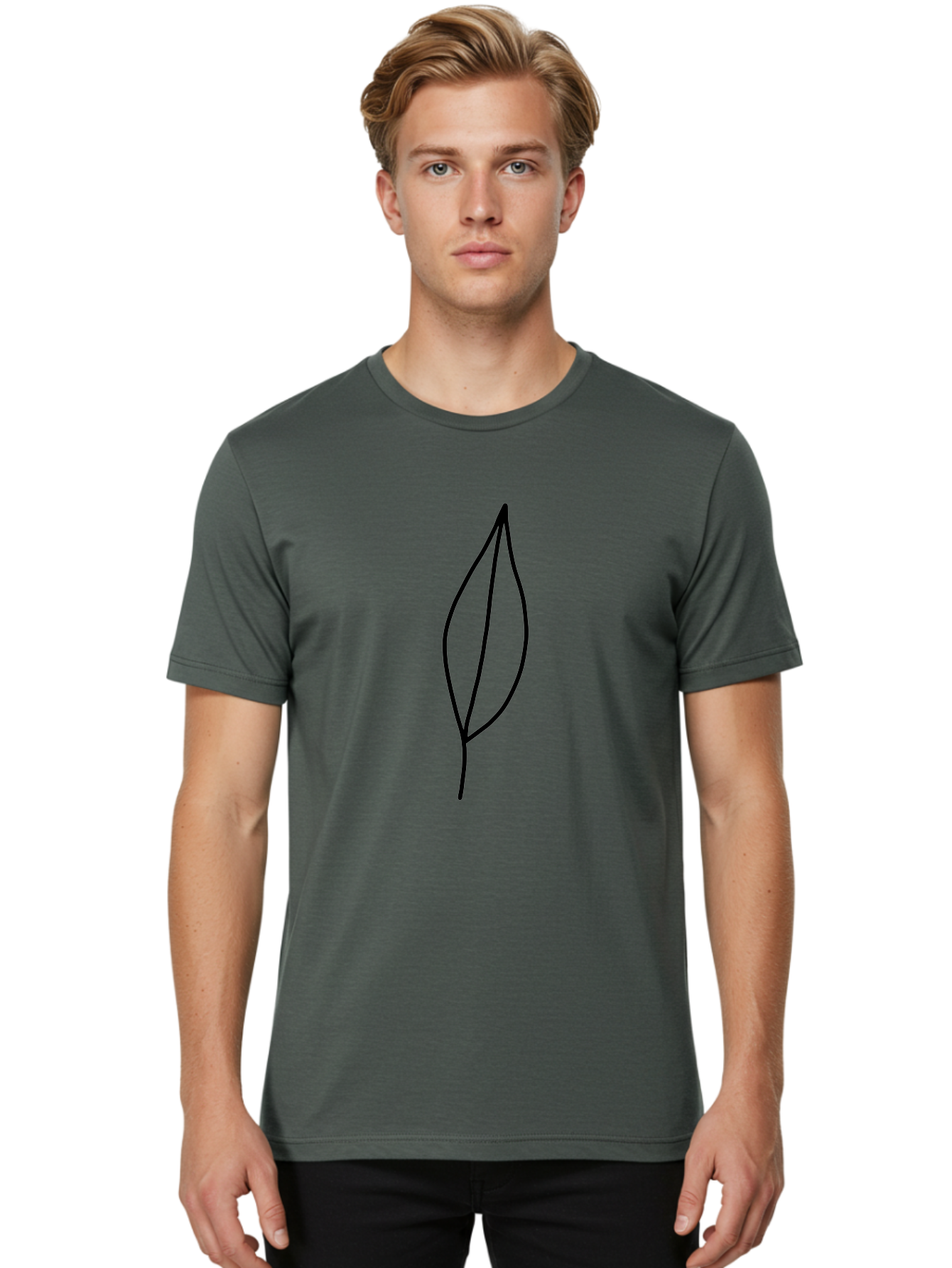 Leaf-2 Men'S Graphic Tee, 100% Cotton, Comfortable Casual Summer Wear, Machine Washable, Simple Leaf Outline, Minimalist Design, Black Line Art, Eco-Friendly Symbol, Nature-Inspired Graphics, Single Leaf Icon, Botanical Illustration, - Aaa443