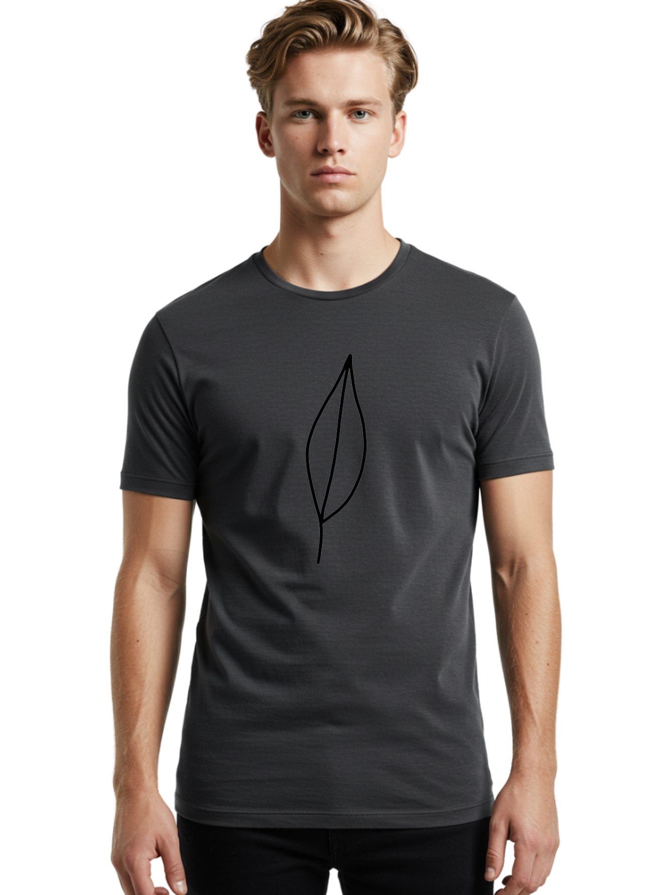Leaf-2 Men'S Graphic Tee, 100% Cotton, Comfortable Casual Summer Wear, Machine Washable, Simple Leaf Outline, Minimalist Design, Black Line Art, Eco-Friendly Symbol, Nature-Inspired Graphics, Single Leaf Icon, Botanical Illustration, - Aaa443