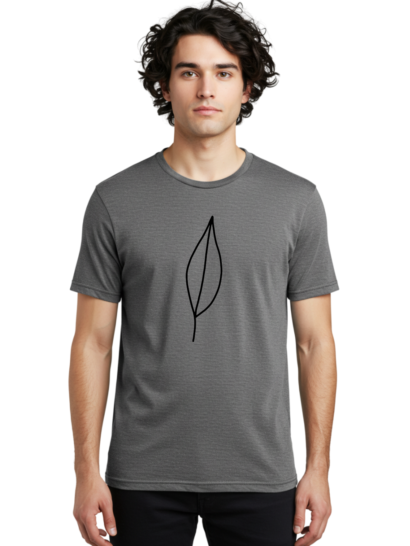 Leaf-2 Men'S Graphic Tee, 100% Cotton, Comfortable Casual Summer Wear, Machine Washable, Simple Leaf Outline, Minimalist Design, Black Line Art, Eco-Friendly Symbol, Nature-Inspired Graphics, Single Leaf Icon, Botanical Illustration, - Aaa443