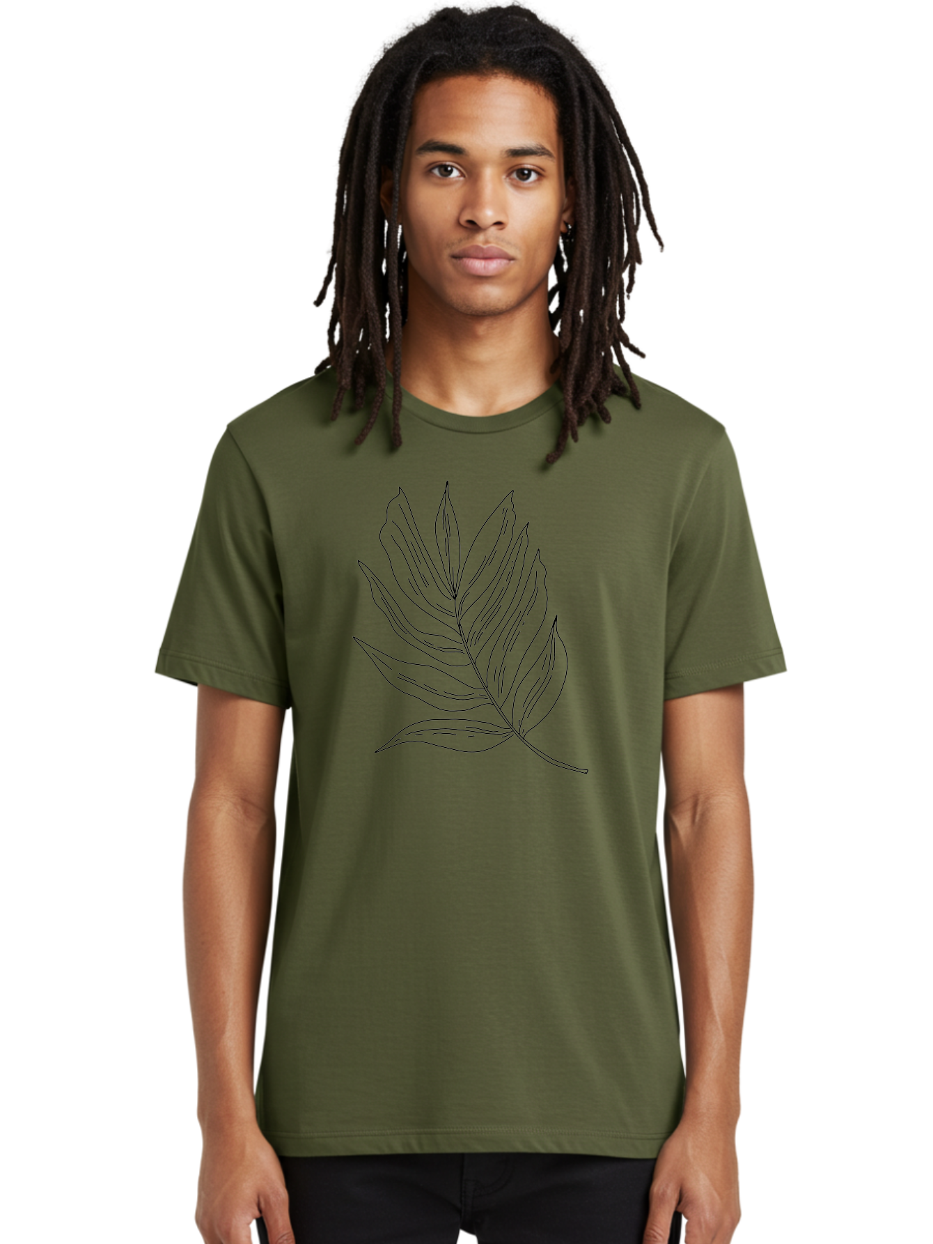 Leaf-Illustration Men'S Graphic Tee, 100% Cotton, Comfortable Casual Summer Wear, Machine Washable, Simple Leaf Illustration, Black Outline, Minimalist Design, Botanical Art, Hand-Drawn Leaf, Natural Elements, Foliage Graphic, - Aaa446