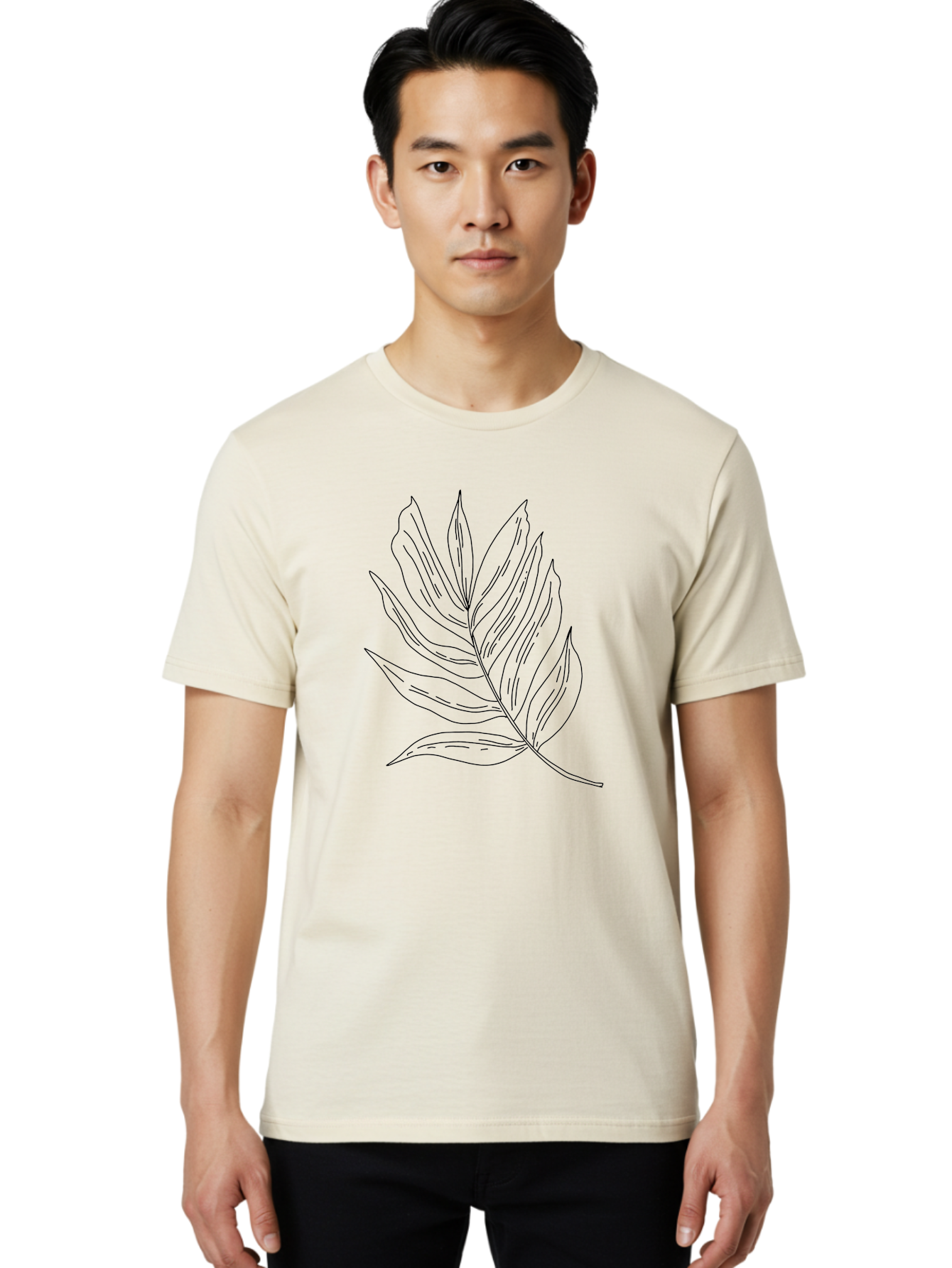 Leaf-Illustration Men'S Graphic Tee, 100% Cotton, Comfortable Casual Summer Wear, Machine Washable, Simple Leaf Illustration, Black Outline, Minimalist Design, Botanical Art, Hand-Drawn Leaf, Natural Elements, Foliage Graphic, - Aaa446