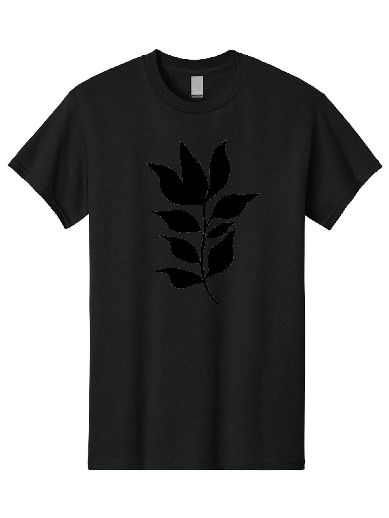 Leaf-Silhouette Men'S Graphic Tee, 100% Cotton, Comfortable Casual Summer Wear, Machine Washable, Leafy Branch, Foliage, Silhouette, Nature Icon, Simple Design, Leaf Graphics, Floral Element, Minimalist Art, Plant Symbol - Aaa448