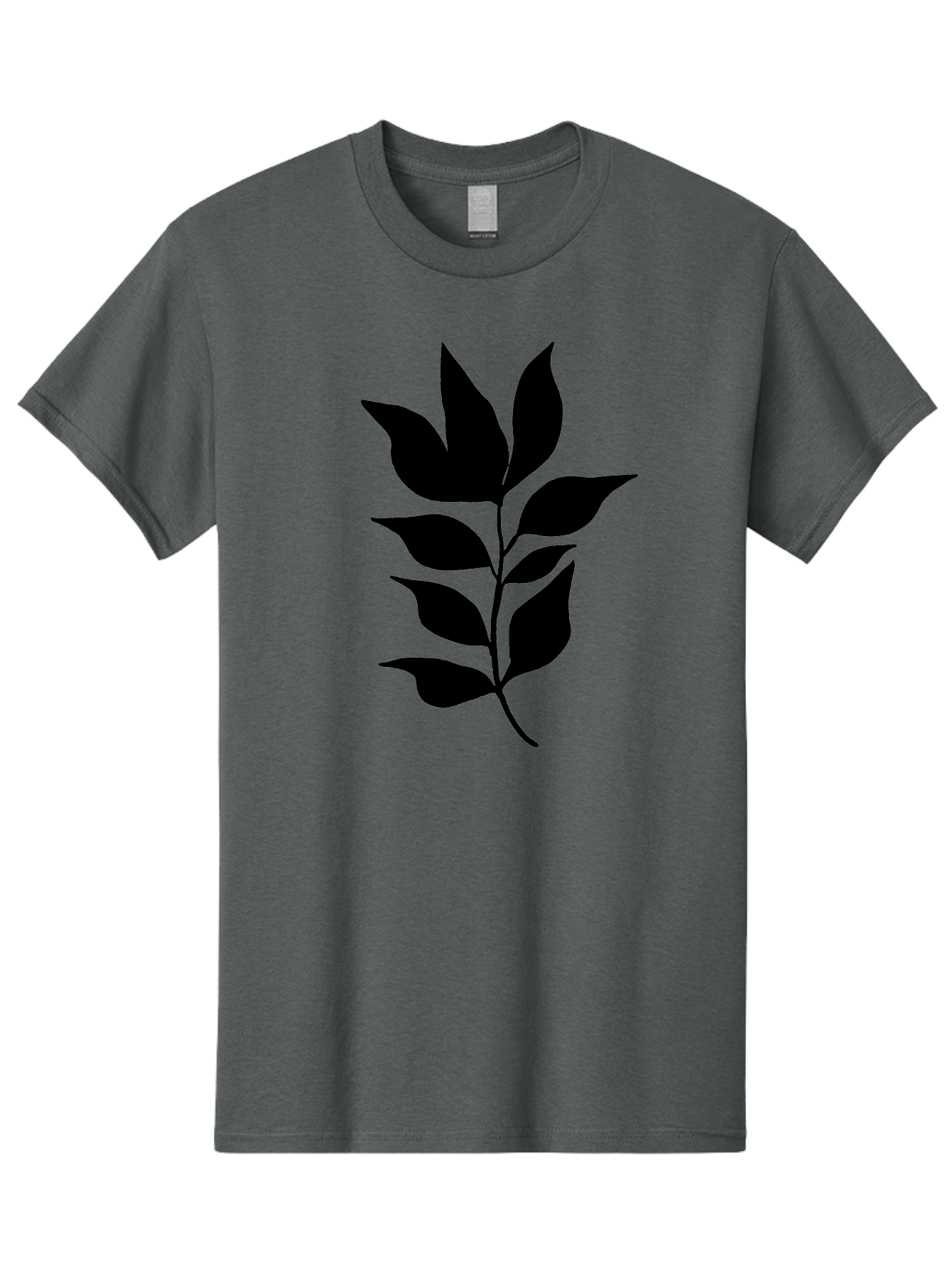 Leaf-Silhouette Men'S Graphic Tee, 100% Cotton, Comfortable Casual Summer Wear, Machine Washable, Leafy Branch, Foliage, Silhouette, Nature Icon, Simple Design, Leaf Graphics, Floral Element, Minimalist Art, Plant Symbol - Aaa448