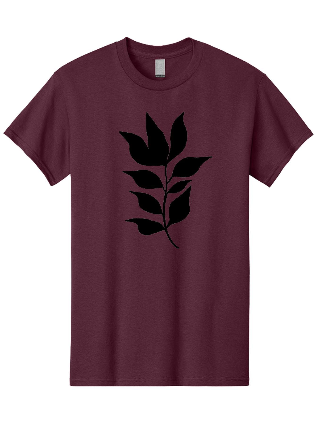 Leaf-Silhouette Men'S Graphic Tee, 100% Cotton, Comfortable Casual Summer Wear, Machine Washable, Leafy Branch, Foliage, Silhouette, Nature Icon, Simple Design, Leaf Graphics, Floral Element, Minimalist Art, Plant Symbol - Aaa448