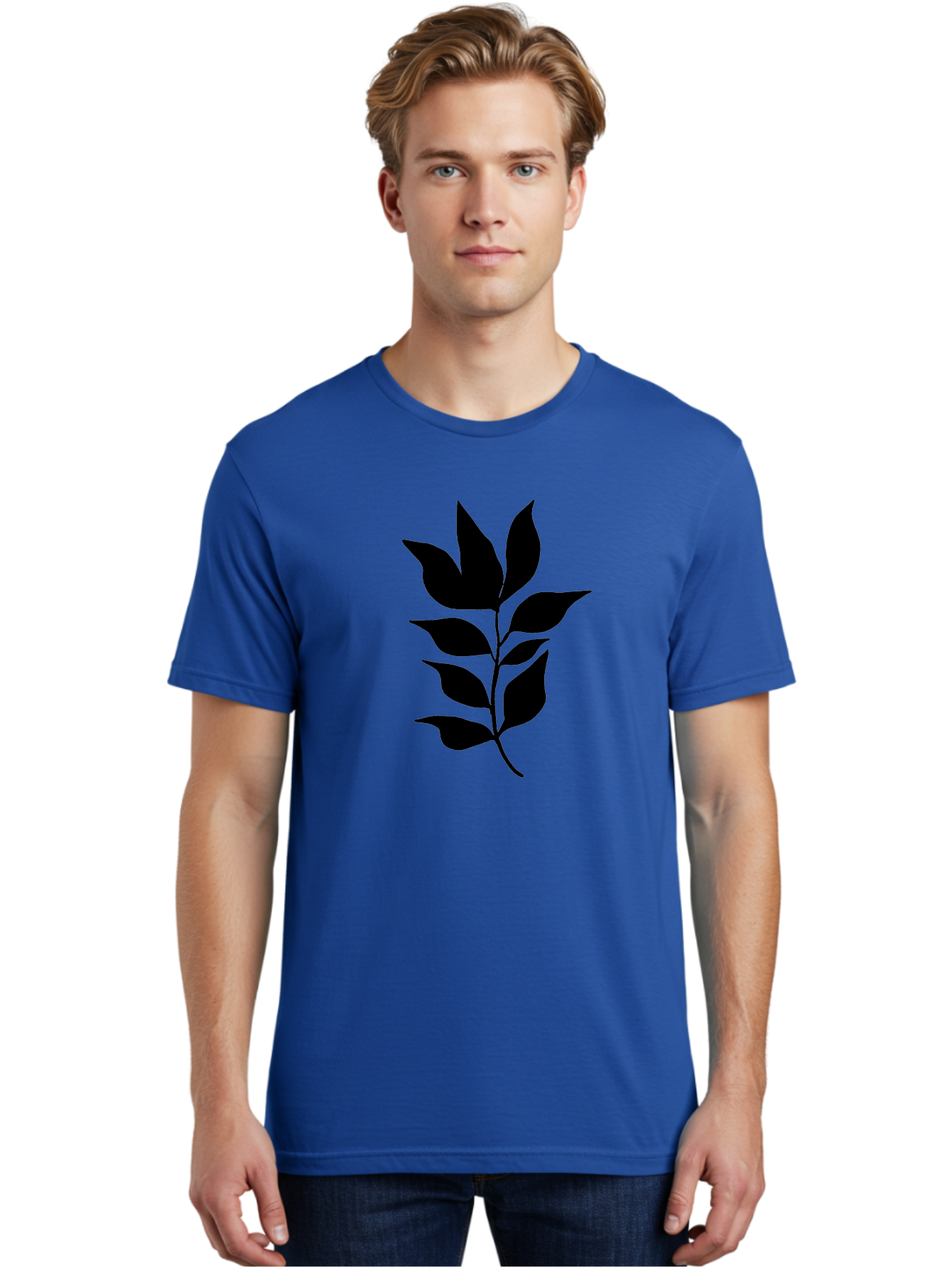 Leaf-Silhouette Men'S Graphic Tee, 100% Cotton, Comfortable Casual Summer Wear, Machine Washable, Leafy Branch, Foliage, Silhouette, Nature Icon, Simple Design, Leaf Graphics, Floral Element, Minimalist Art, Plant Symbol - Aaa448
